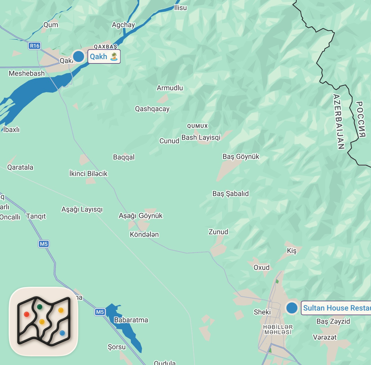 Map of 2 spots from Whole Chicken Stew!! REMOTE FOOD in the Mountains of Azerbaijan!!