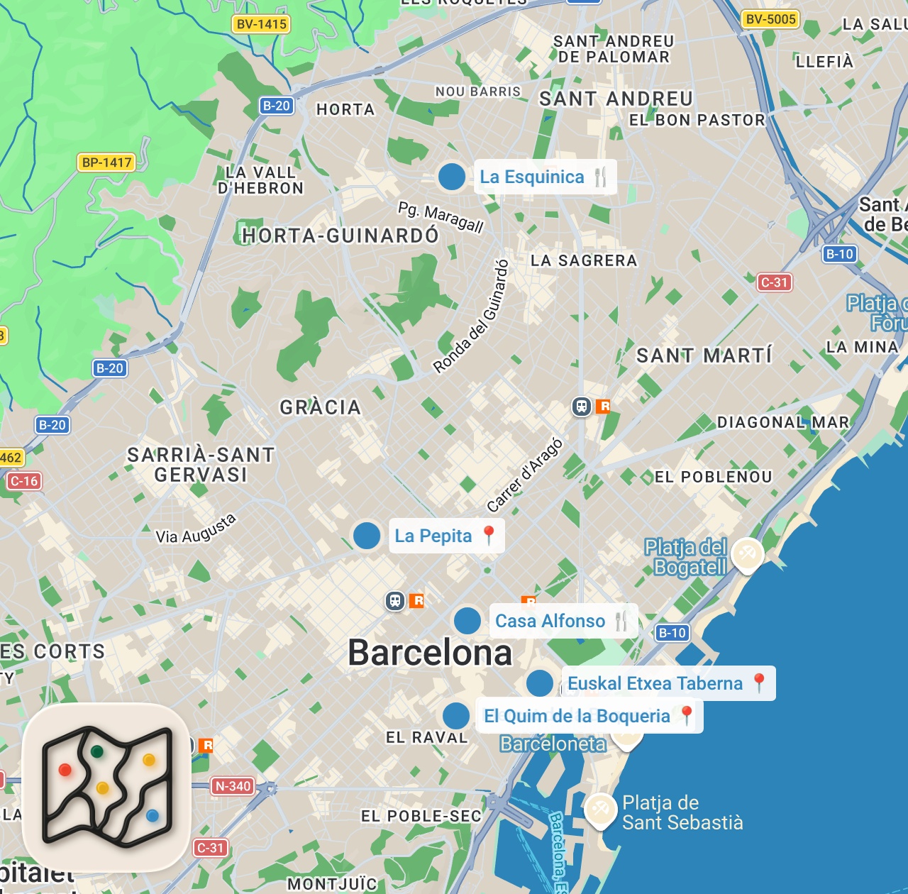 Map preview for BARCELONA Food Guide! 10 Great Places to Eat
