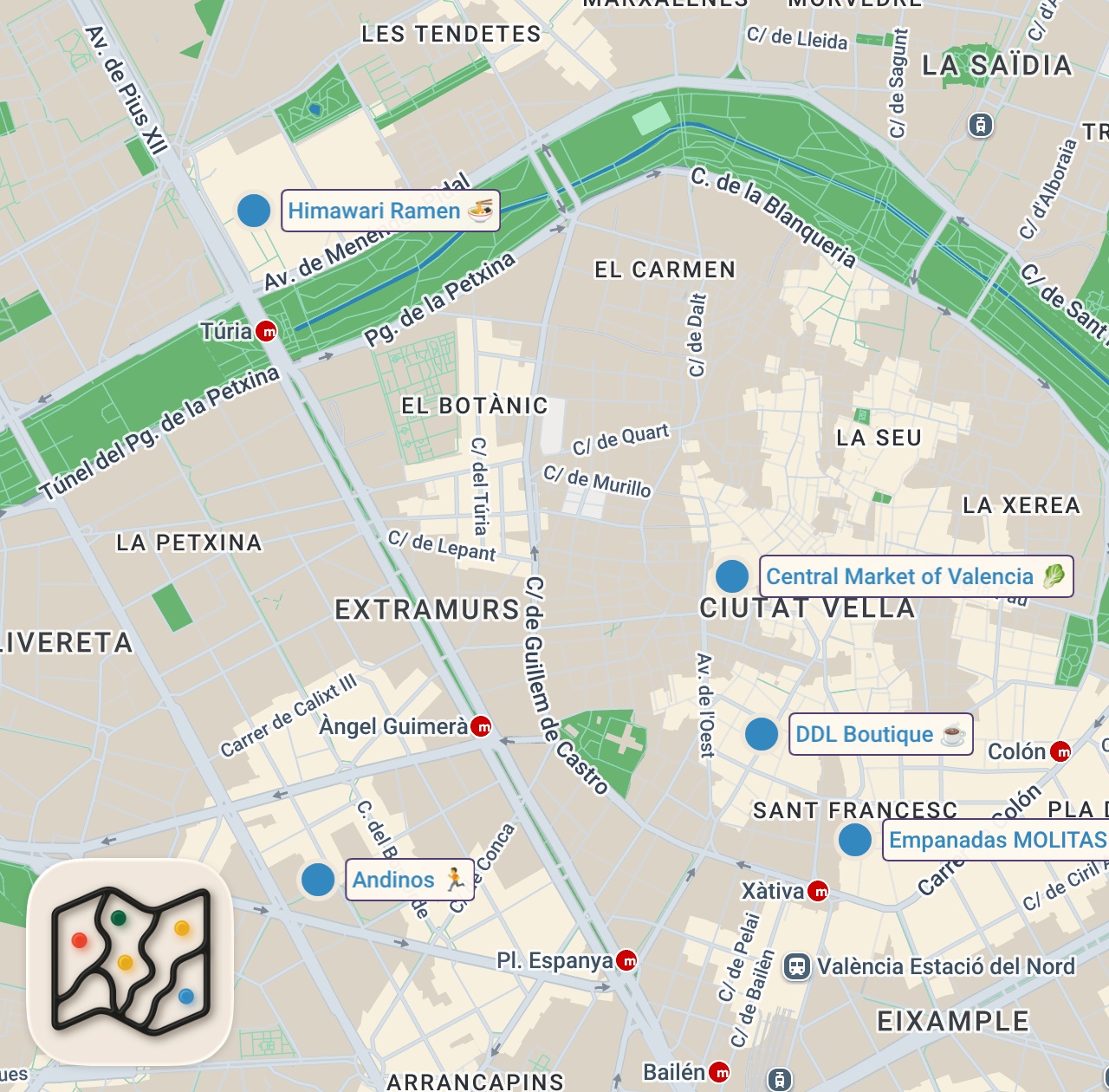 Map preview for VALENCIA STREET FOOD - From Empanadas To Ramen + Central Market Full Tour 🇪🇸
