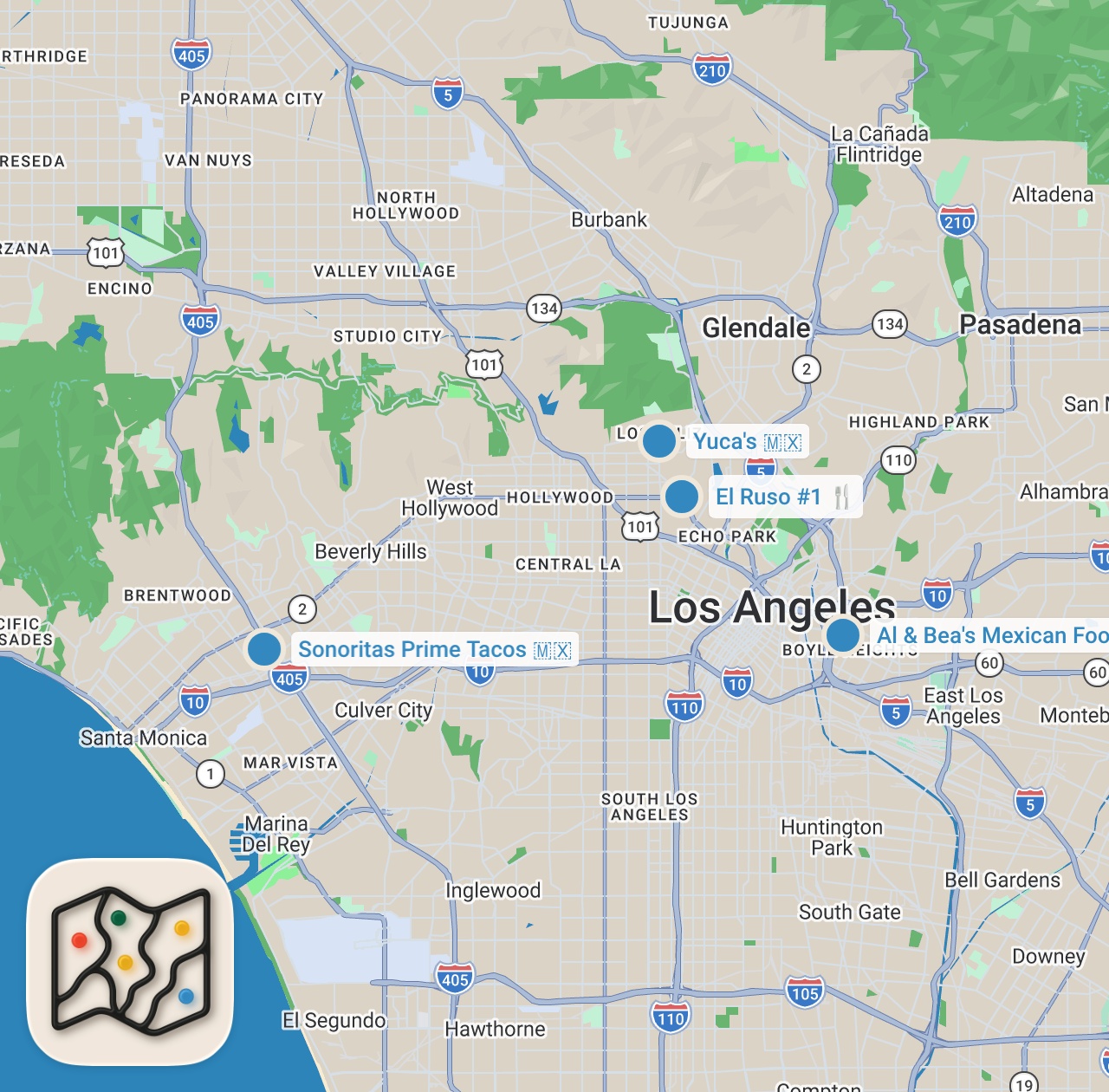 Map preview for Finding The Best Burrito In Los Angeles | Food Tours | Insider Food