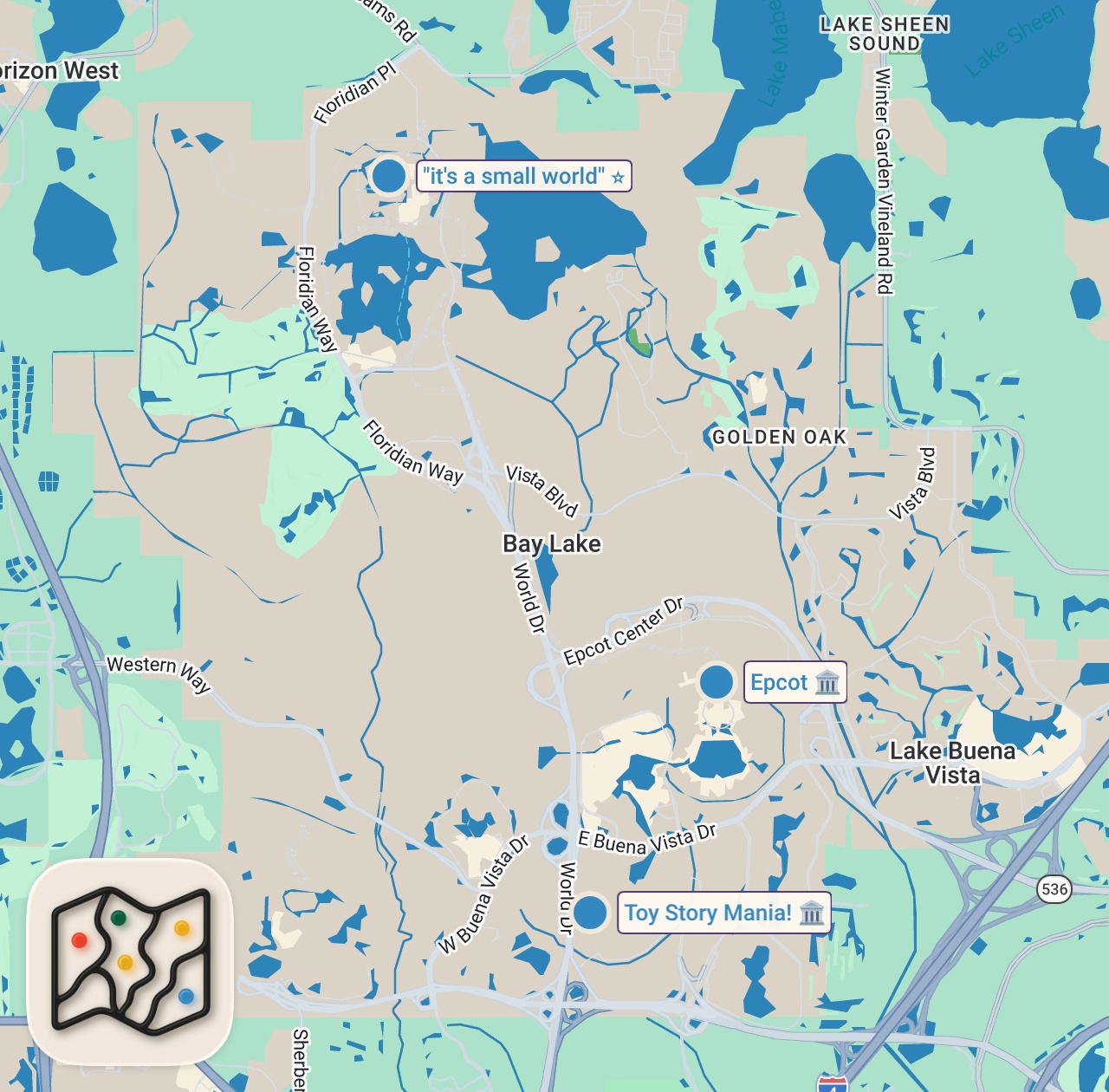 Map of 3 spots from Eating food that costs the same amount as WAIT TIMES at Disney World #shorts