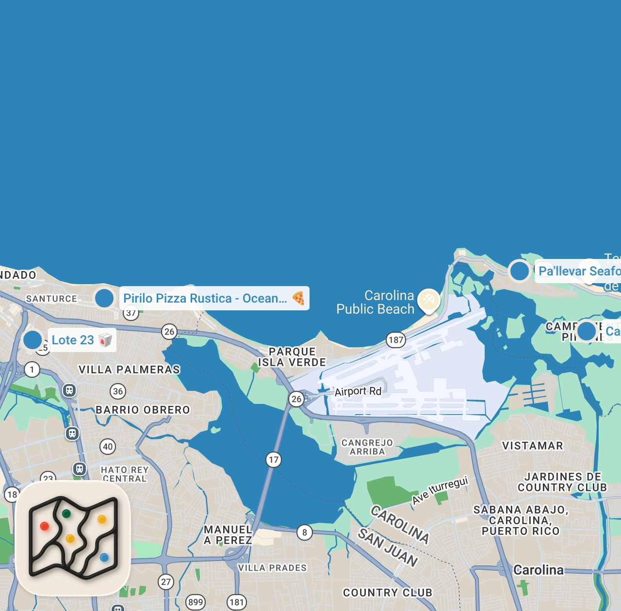 Map preview for 24 HOUR Puerto Rican STREET FOOD Tour in San Juan Puerto Rico