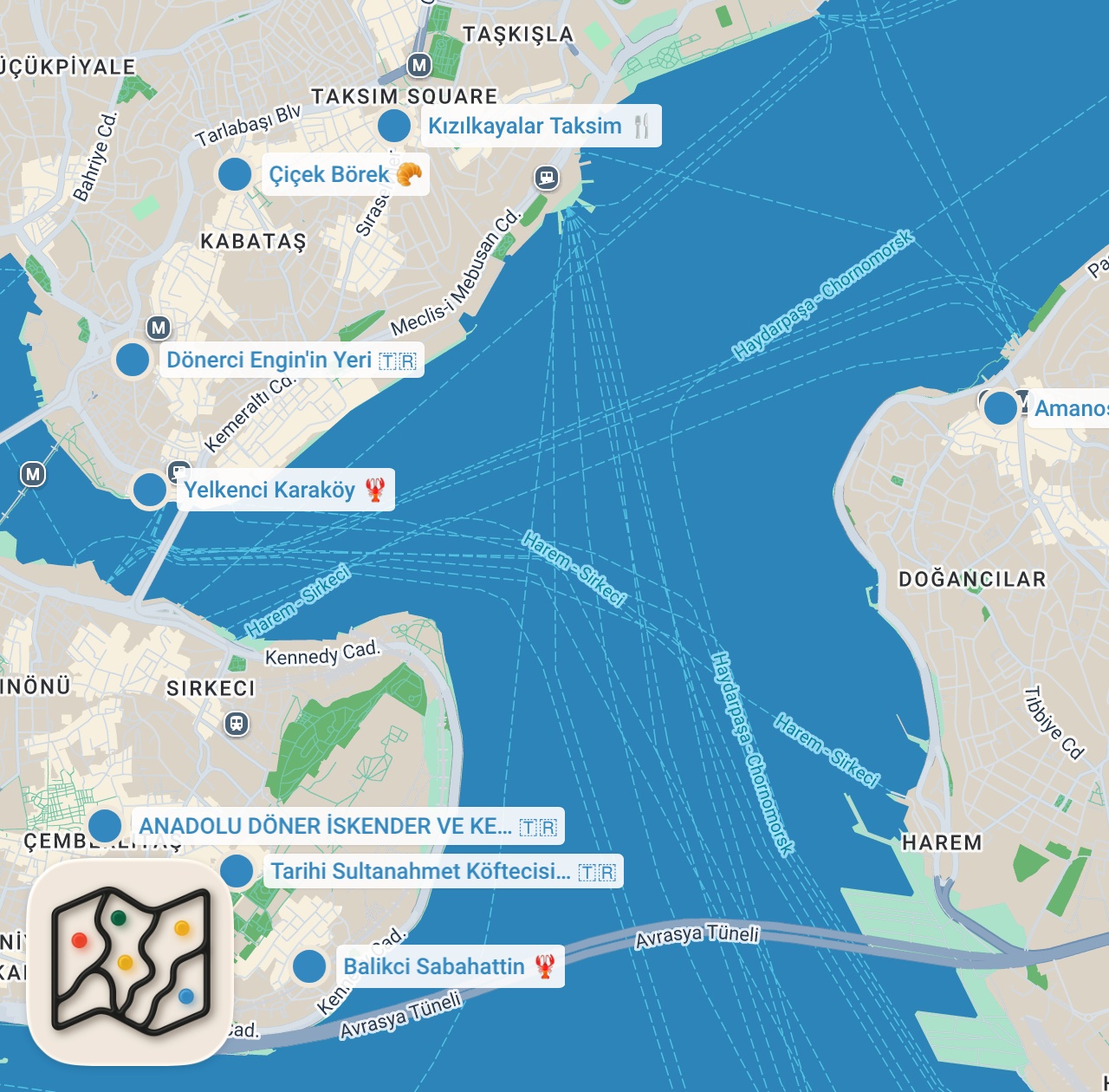Map preview for Top Food Spots in Istanbul’s Tourist Center (NO TOURIST TRAPS)