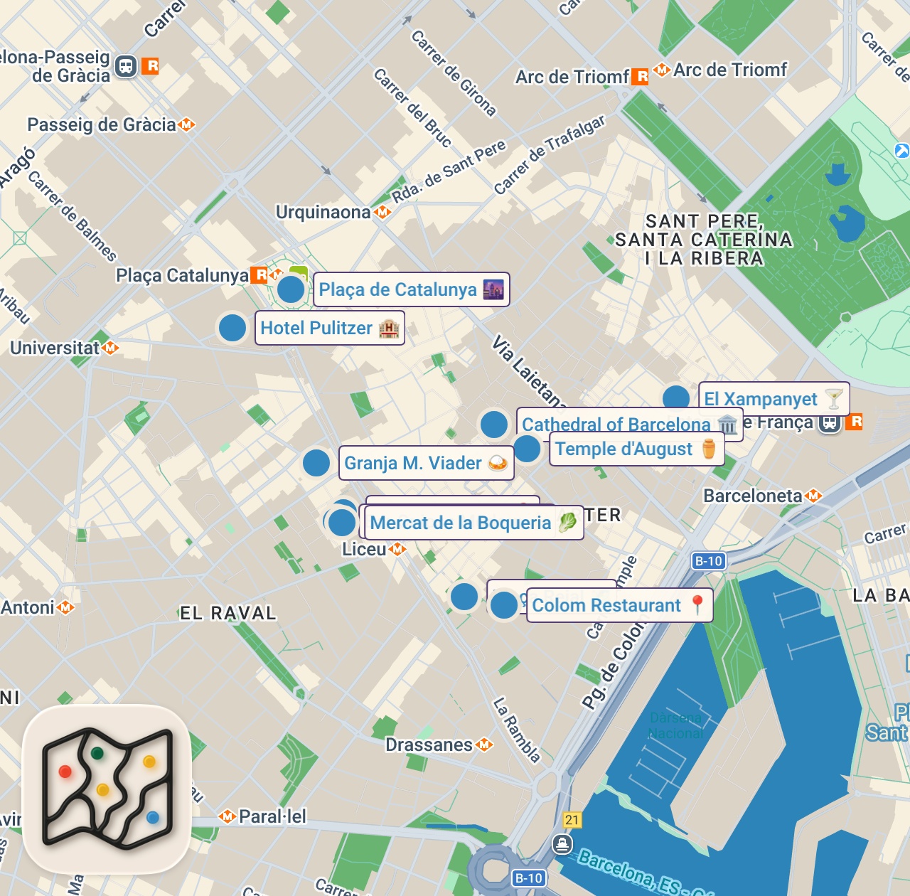 Map of 13 spots from 24 Hours in Barcelona 🇪🇸 || Ultimate Must Try Food & What to See!