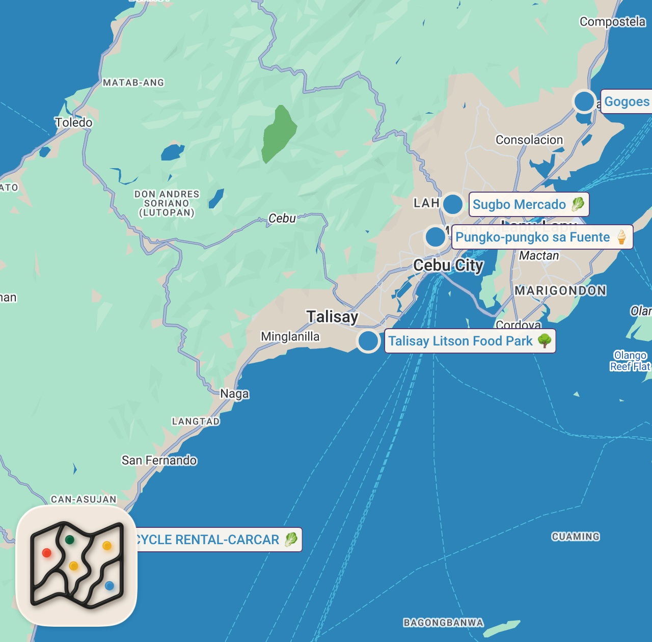 Map preview for 20 Must Try Filipino Street Foods in Cebu Philippines 🇵🇭
