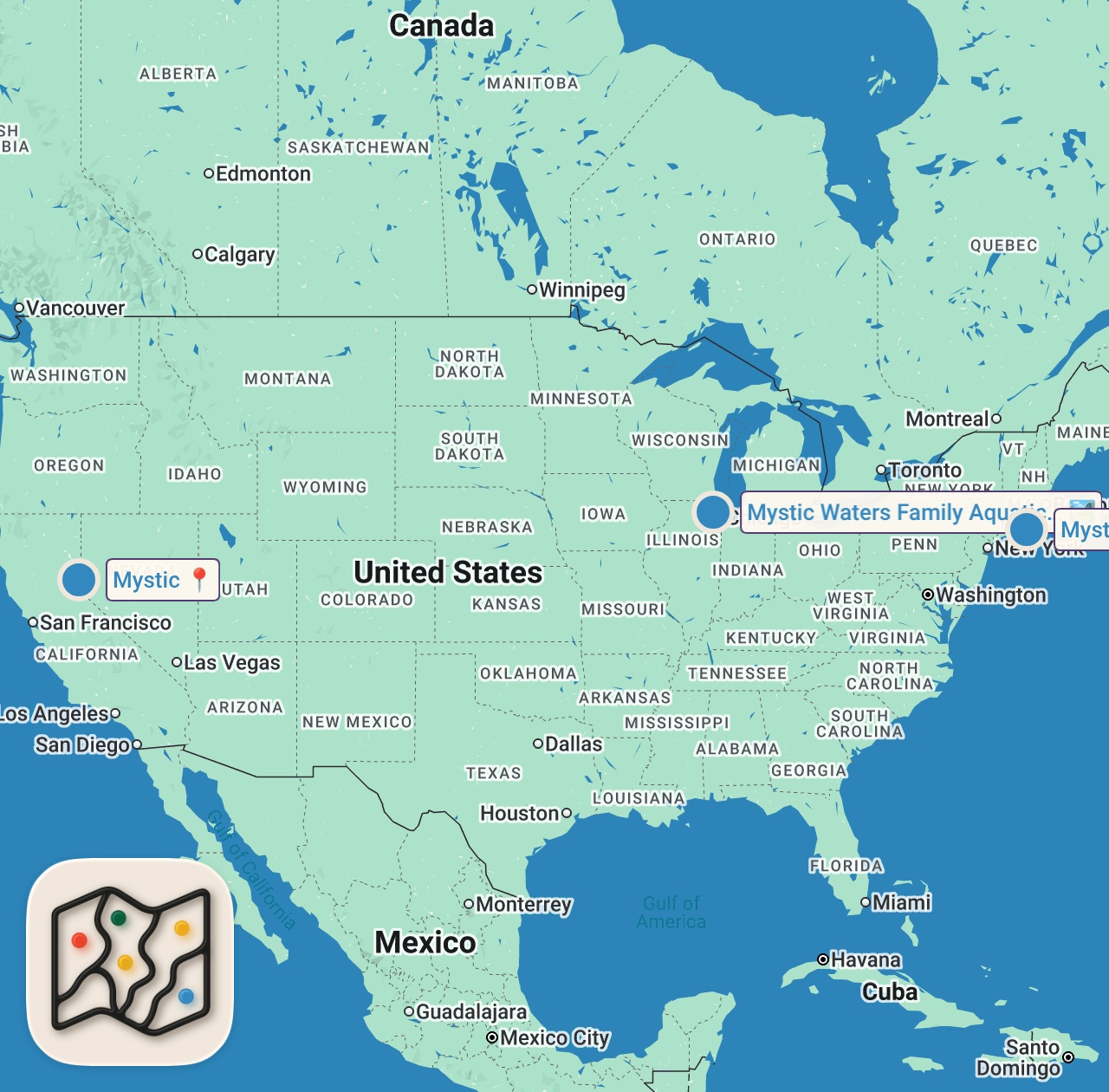 Map of 3 spots from Visit America - The DON'Ts of Visiting The USA