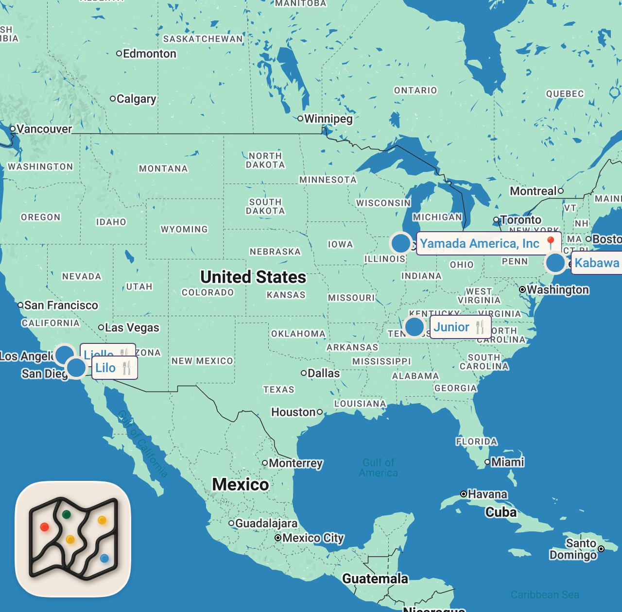 Map of 5 spots from America's 10 Best New Restaurants for 2026 (The Bistro Is Back)