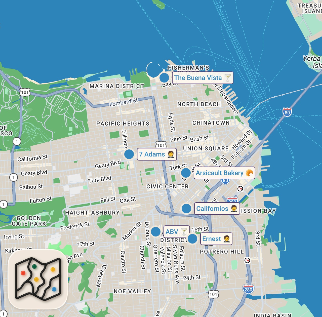 Map preview for 12HRS in SAN FRANCISCO - A Michelin Chef Shows Us His Favorite Restaurants