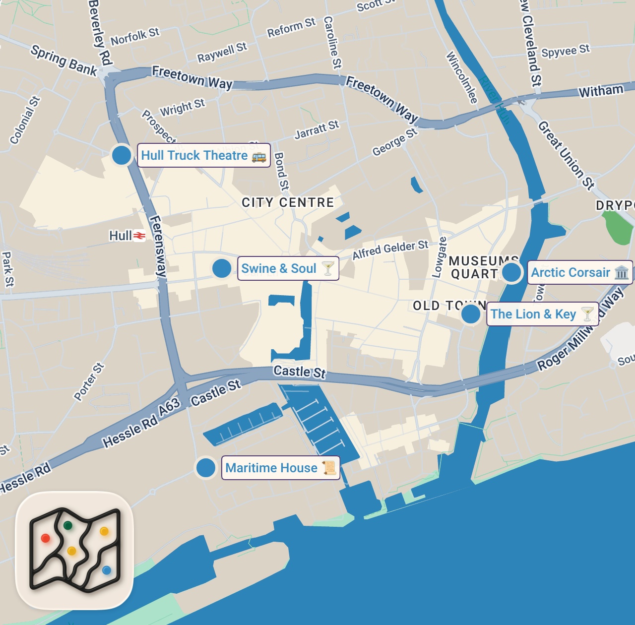 Map of 5 spots from HULL: UK CITY OF CULTURE 2017 | ENGLAND TRAVEL VLOG #5