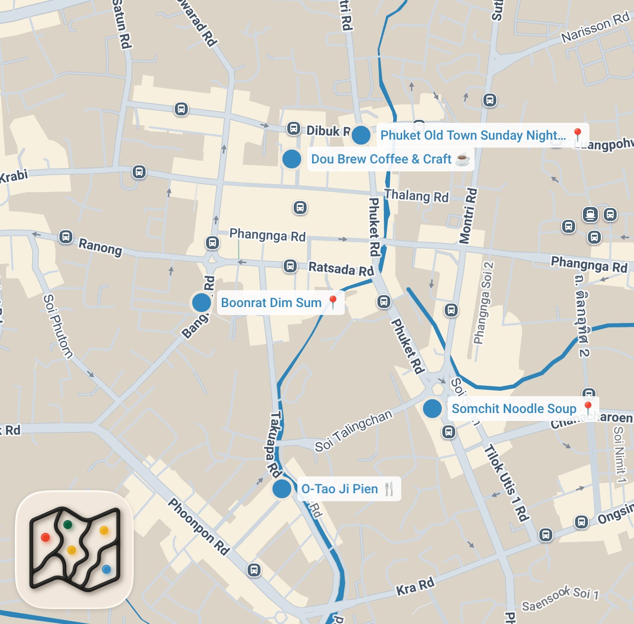 Map preview for Thailand Street Food - PHUKET DIM SUM + Hokkien Noodles & O-Tao!! THAI FOOD Guide to Phuket!
