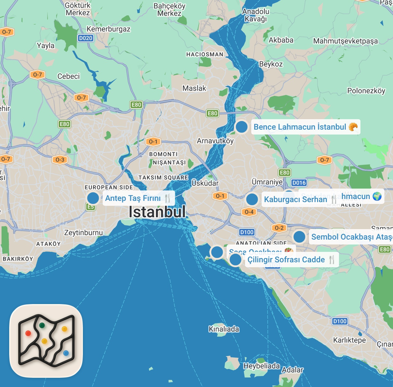 Map preview for İSTANBUL’UN EN İYİ LAHMACUNLARI (Anadolu yakasından 7 farklı lahmacun) - Ayaküstü Lezzetler