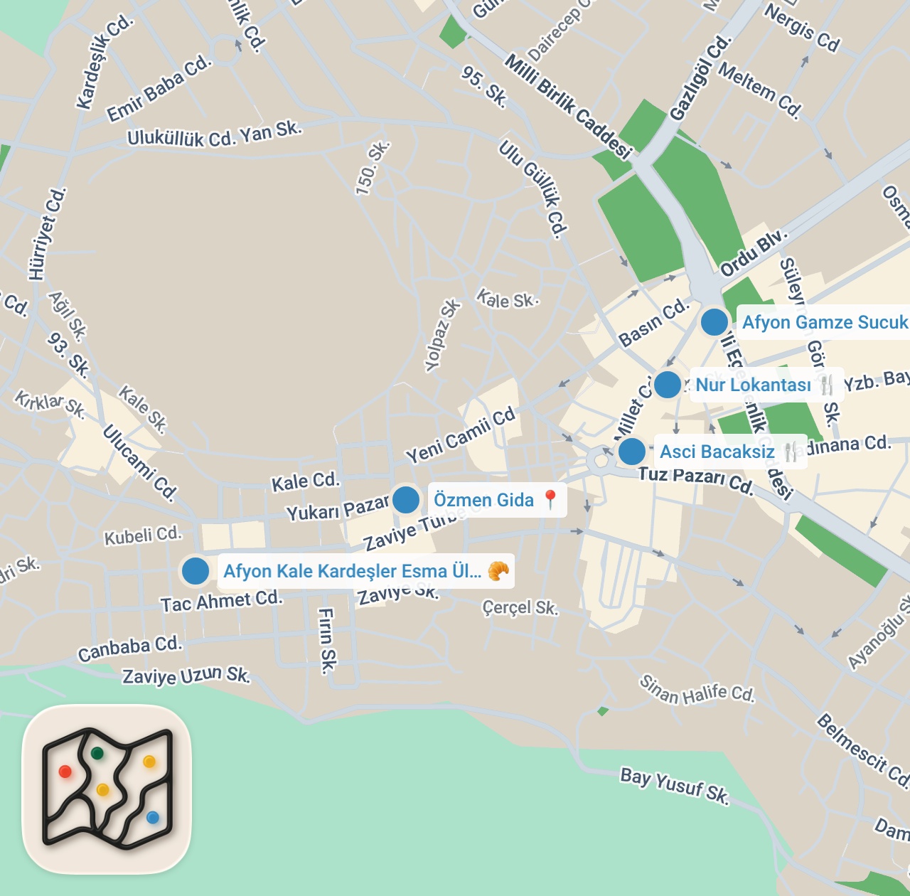 Map preview for AFYONKARAHİSAR LEZZET REHBERİ (Bükme, kuzu kebabı, keşkek, sucuk döner, lokum) - Ayaküstü Lezzetler
