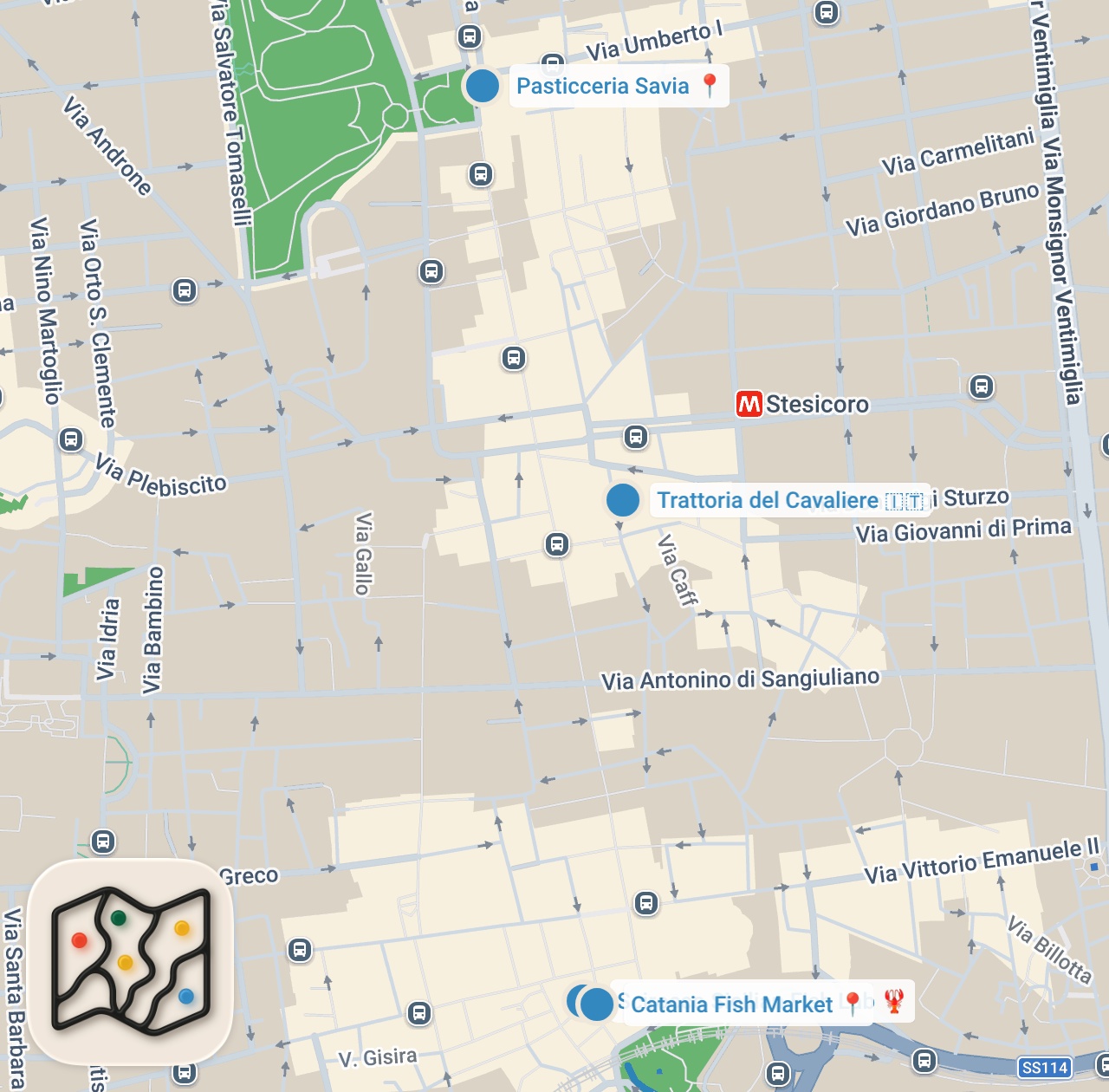 Map preview for Street Food in Sicily 🇮🇹 CHEESE VOLCANO ARANCINI in Catania + BEST Fish Market in Italy!