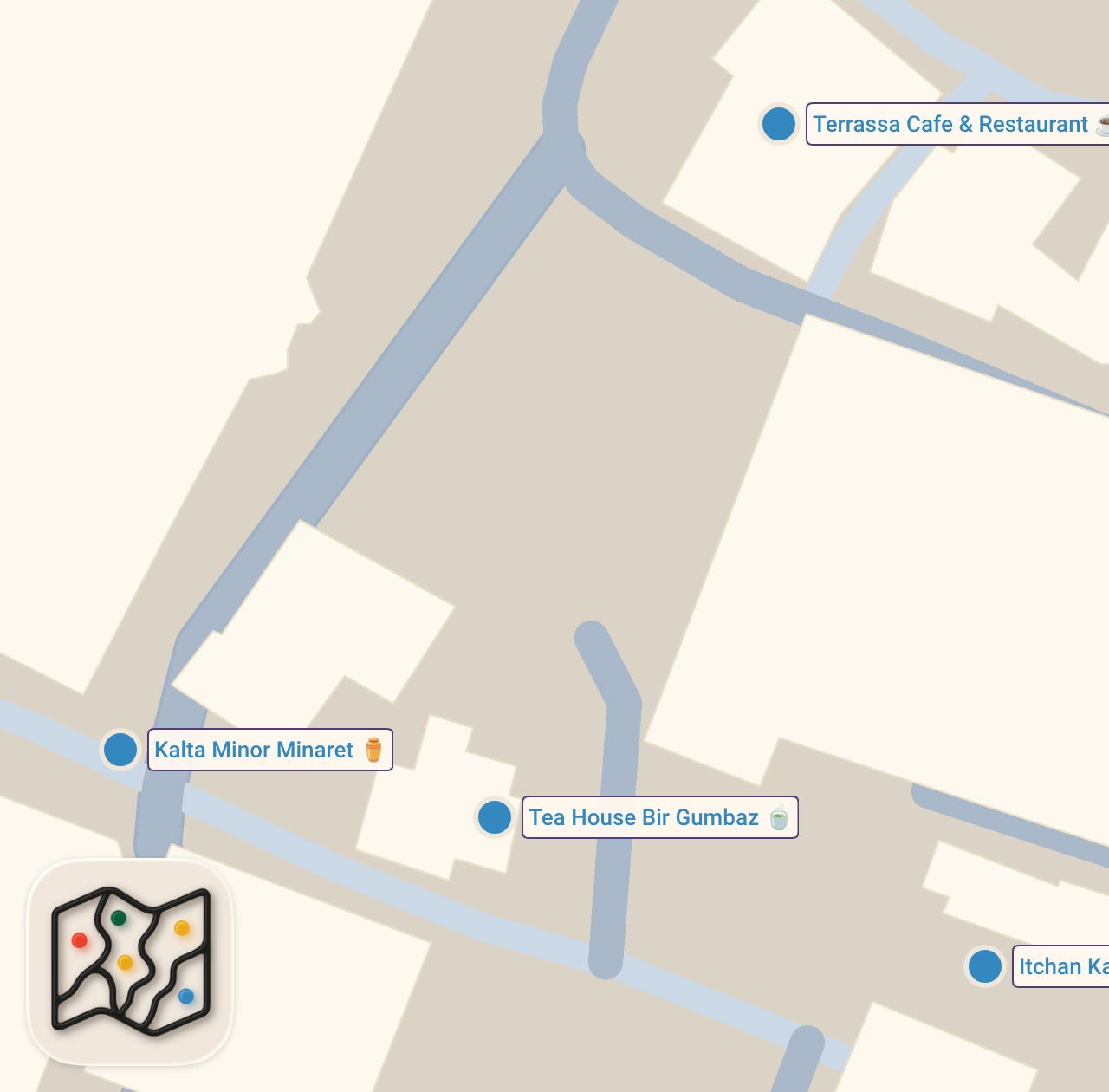 Map of 5 spots from Rediscovering The Wonder Of The Silk Road - Itchan Kala, Well-Preserved Walled City - Uzbekistan 🇺🇿