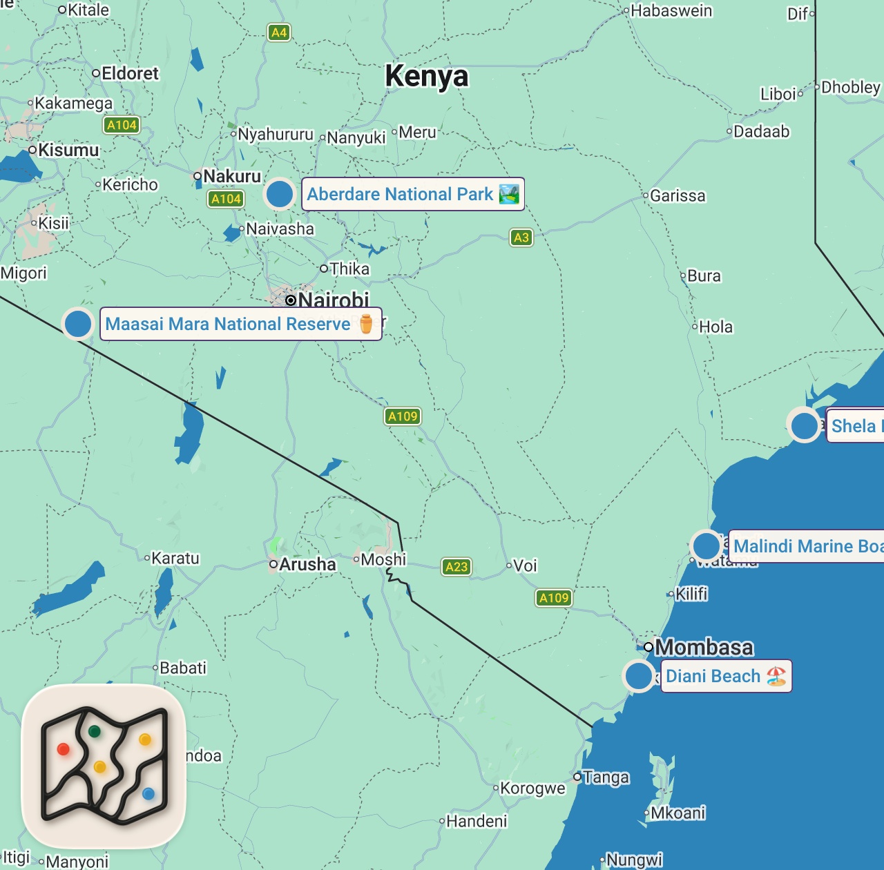 Map of 6 spots from This Is How Kenya's Ultra Rich Live in Lamu Island - Shela, Donkey Island In Kenya 🇰🇪