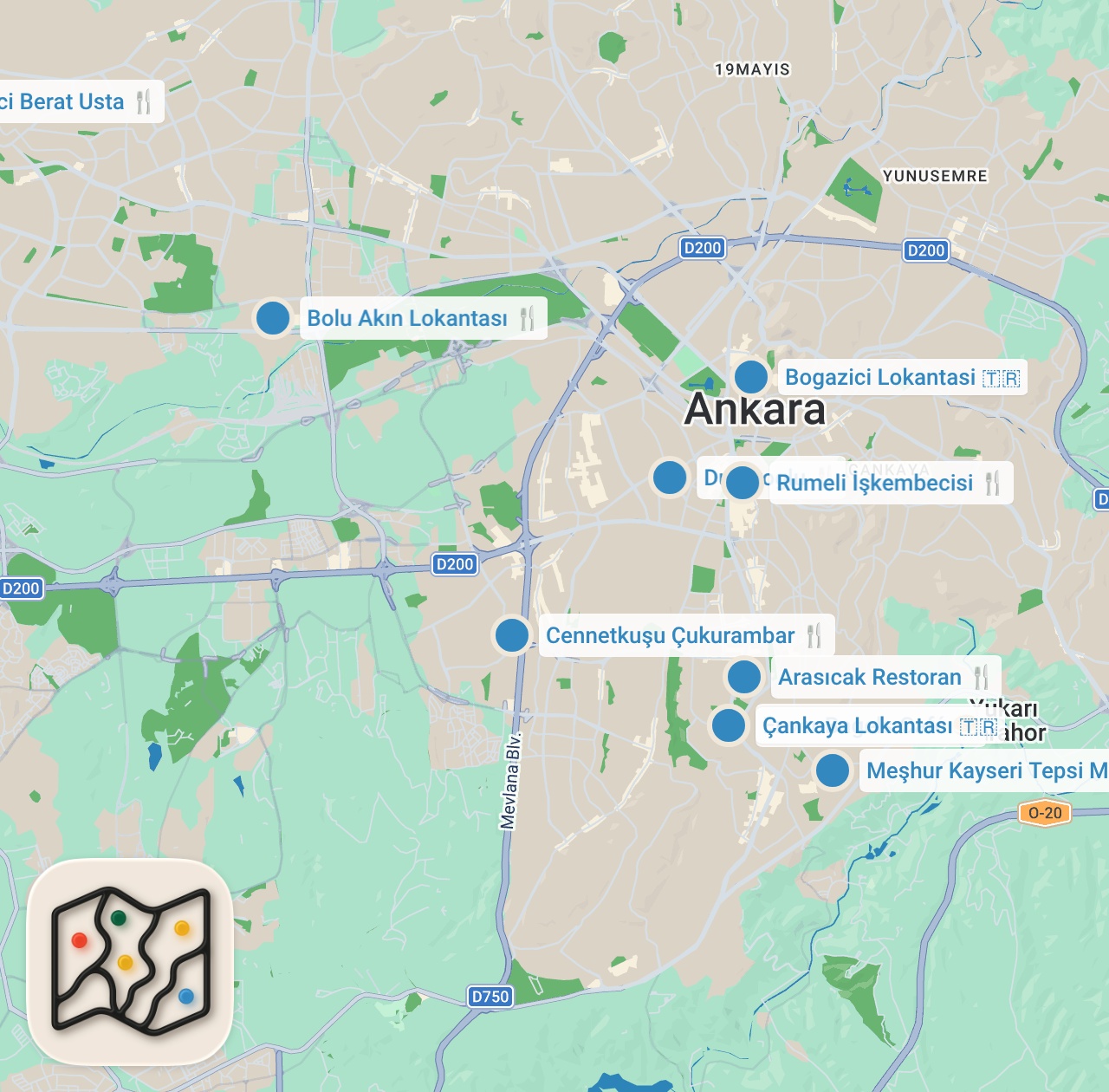 Map preview for ANKARA LEZZET REHBERİ (Köşk yemeği yedik) - Ayaküstü Lezzetler
