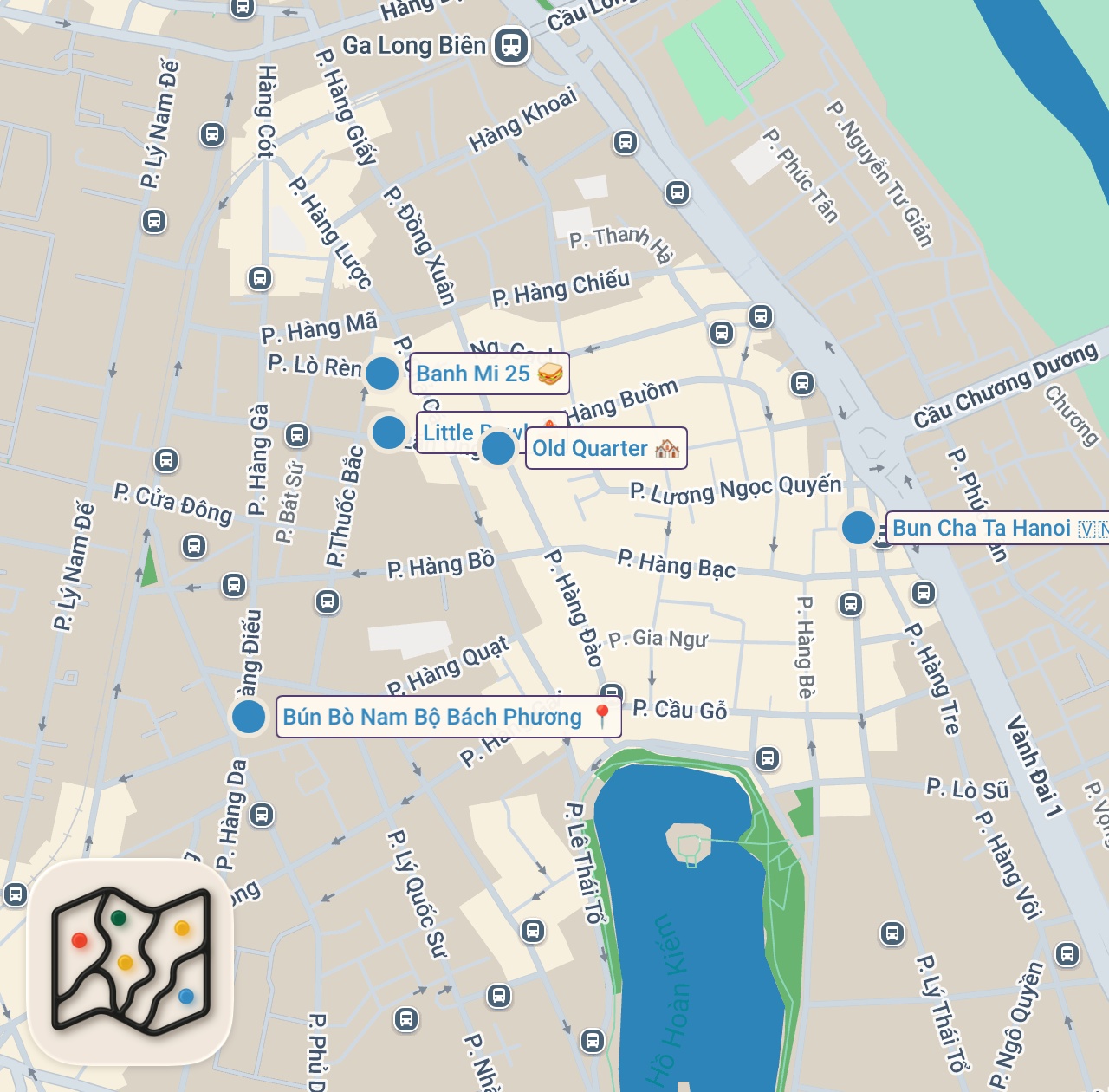 Map of 6 spots from we tried the BEST STREET FOOD in VIETNAM 🇻🇳 Hanoi Edition
