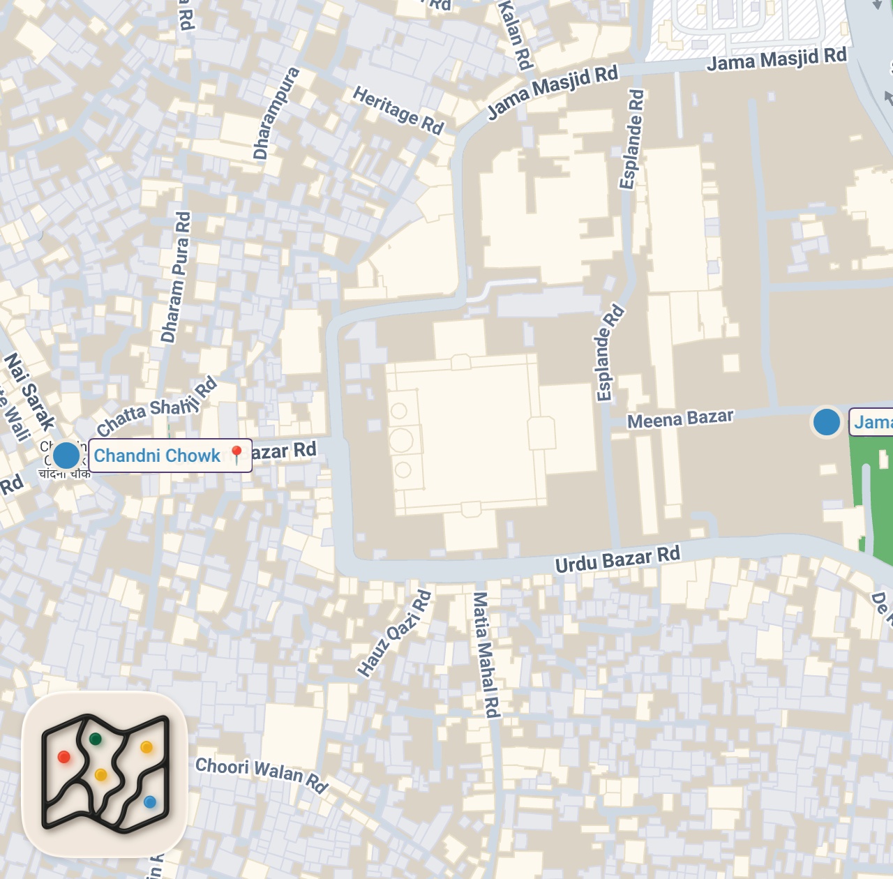 Map of 2 spots from Best Kebabs in Old Delhi | Must-Try Street Food Near Jama Masjid & Chandni Chowk