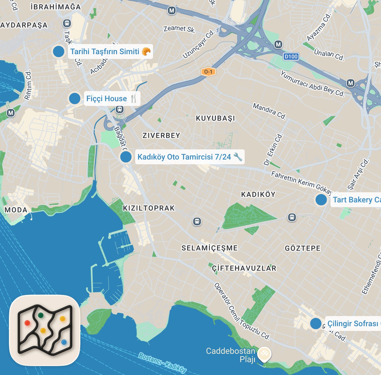 Map preview for KADIKÖY LEZZET REHBERİ (Türkmen Pilavı, Samsa, Galette, Adana kebabı, Lahmacun) - Ayaküstü Lezzetler