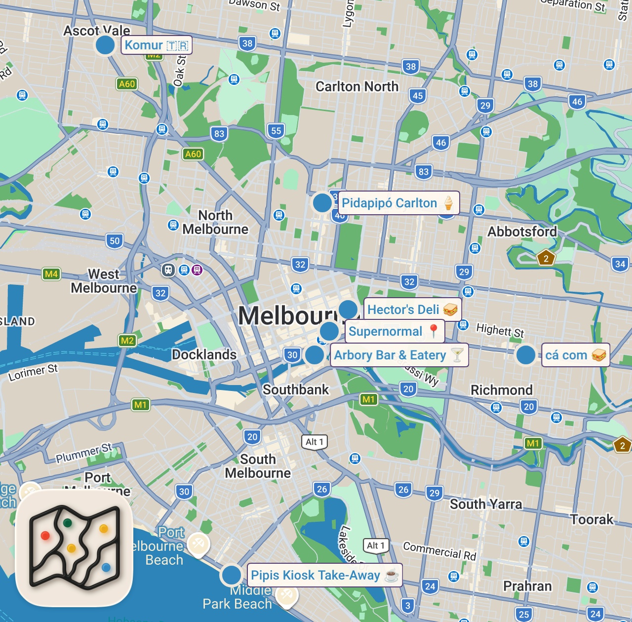 Map of 7 spots from Ultimate Australian Food Tour!! 🇦🇺 TOASTY HEAVEN + Best Kebabs in Melbourne!!
