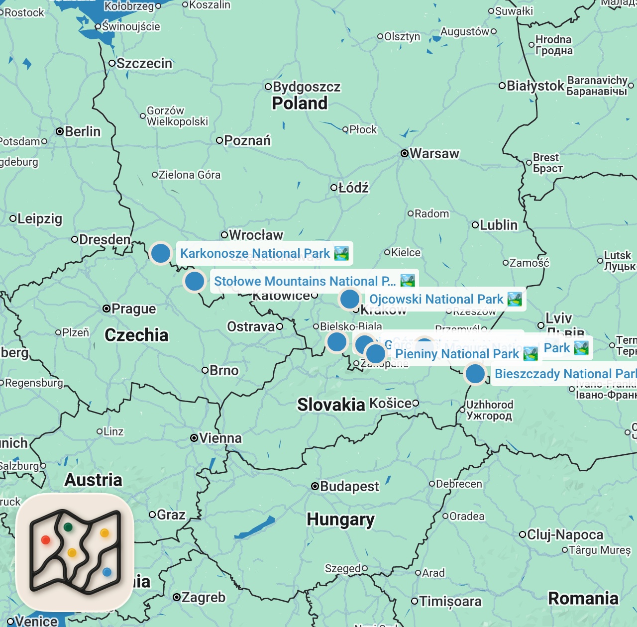 Map preview for Niesamowite Parki Narodowe południowej Polski