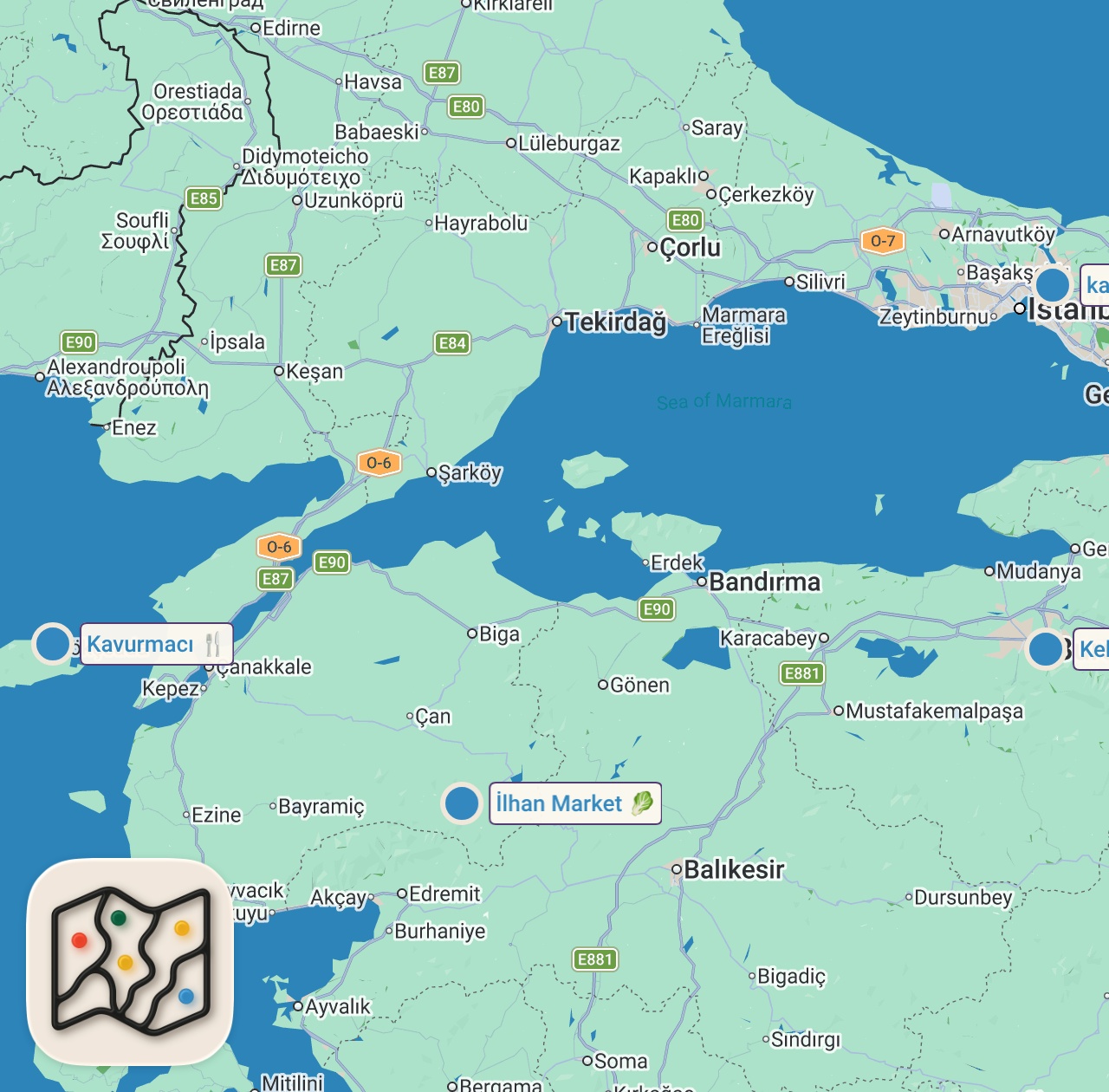 Map of 5 spots from YENİ EV VLOG