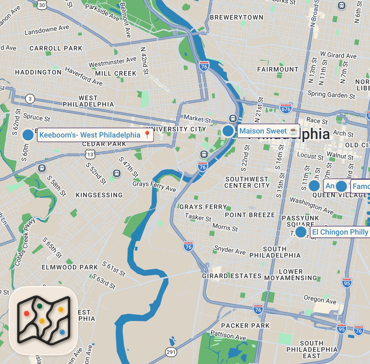 Map of 5 spots from Trying Viral TikTok Foods in Philadelphia