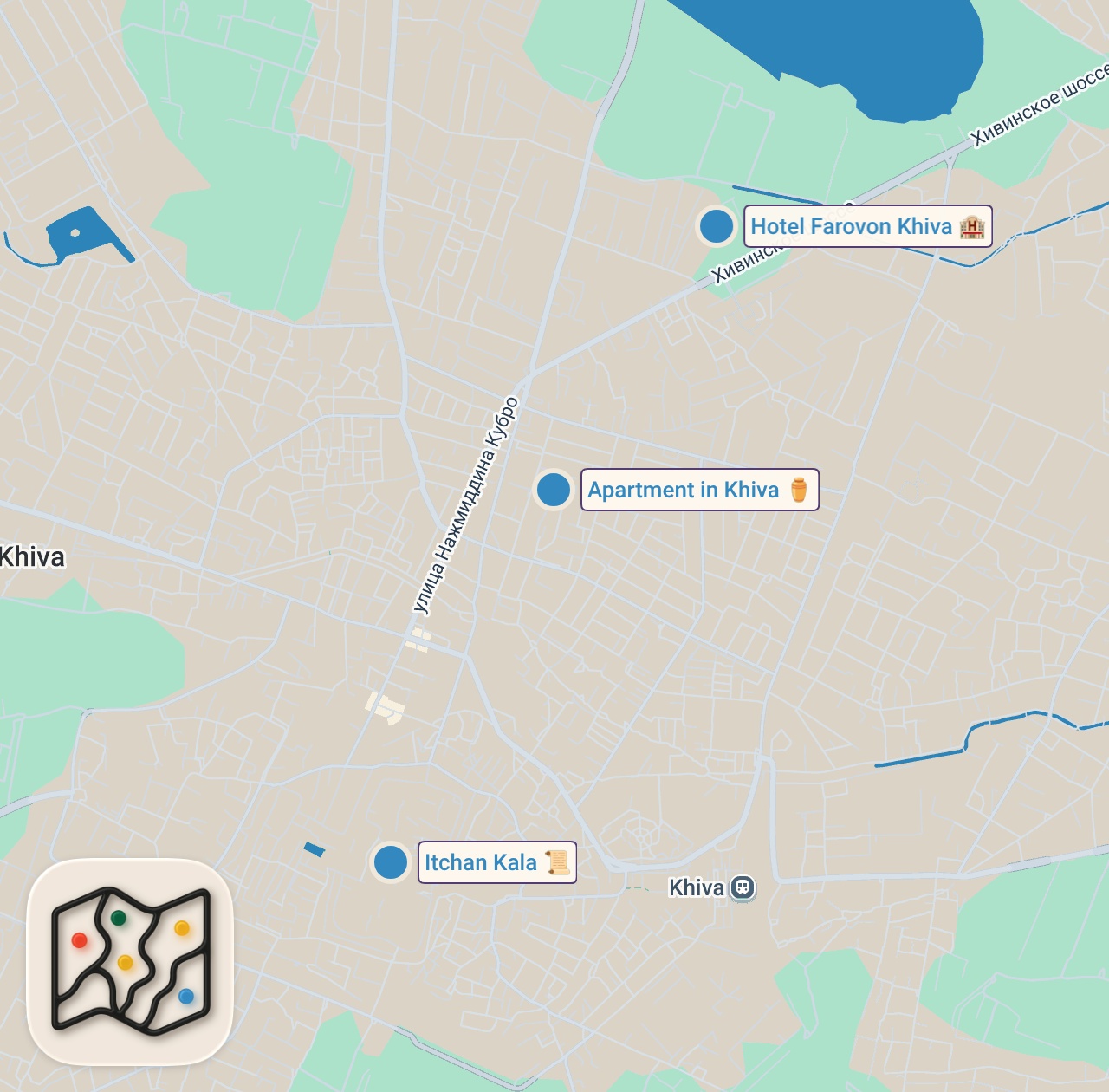 Map of 3 spots from Nobody Visits This Time-Travel City Of Uzbekistan — Here Is What You Miss In Khiva 🇺🇿