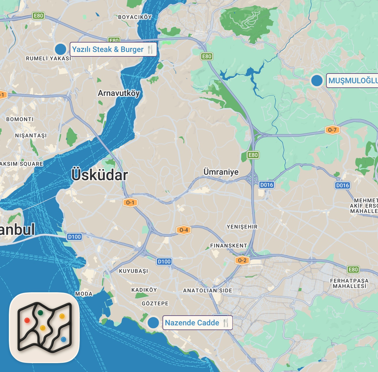 Map of 3 spots from HESAPLAR BENDEN | İstanbul’da Çok Lezzetli 3 Et Durağı 🥩🔥