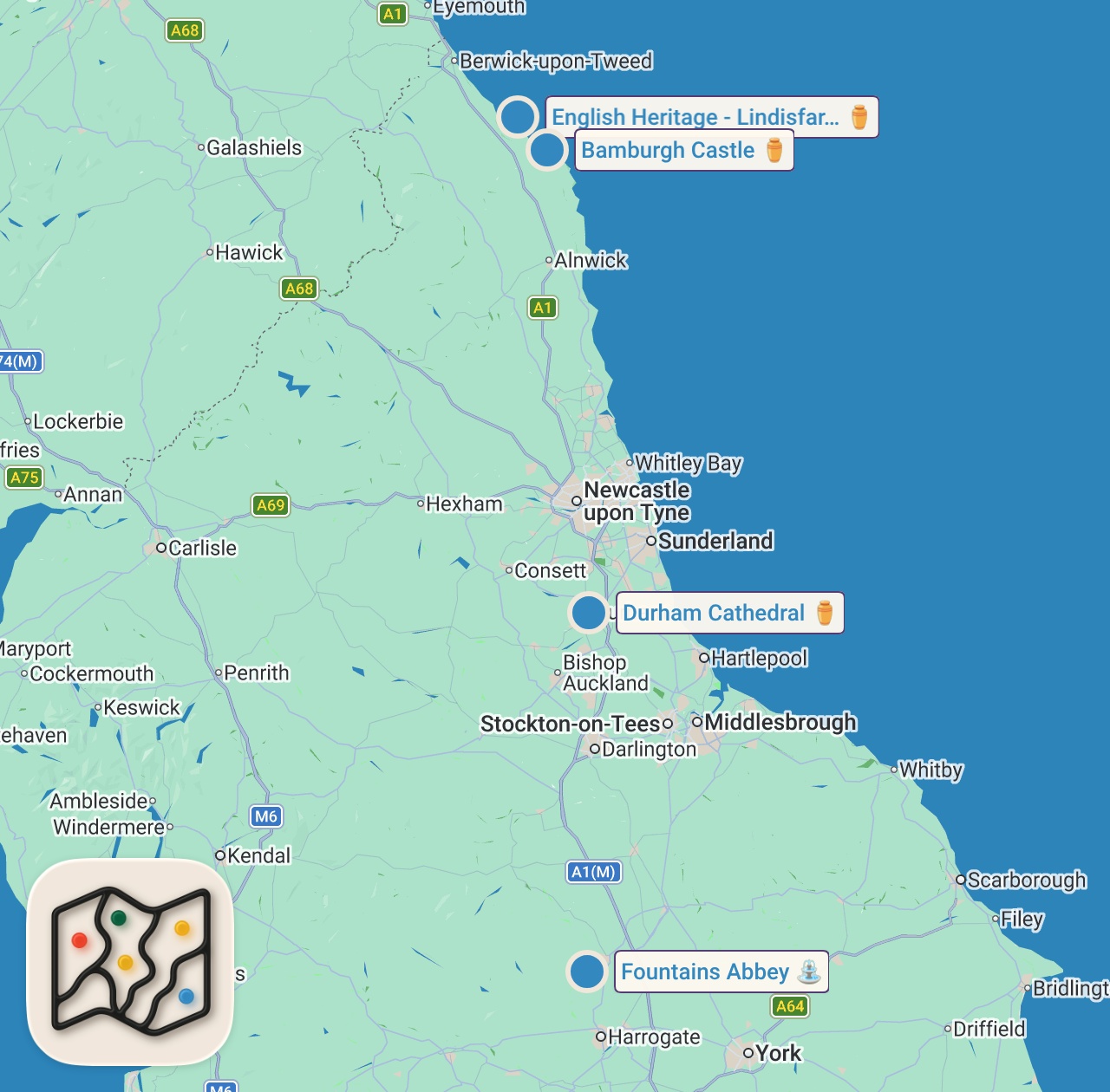 Map of 4 spots from The Viking Invasion of England | Northern ENGLAND TRAVEL VLOG Ep.2