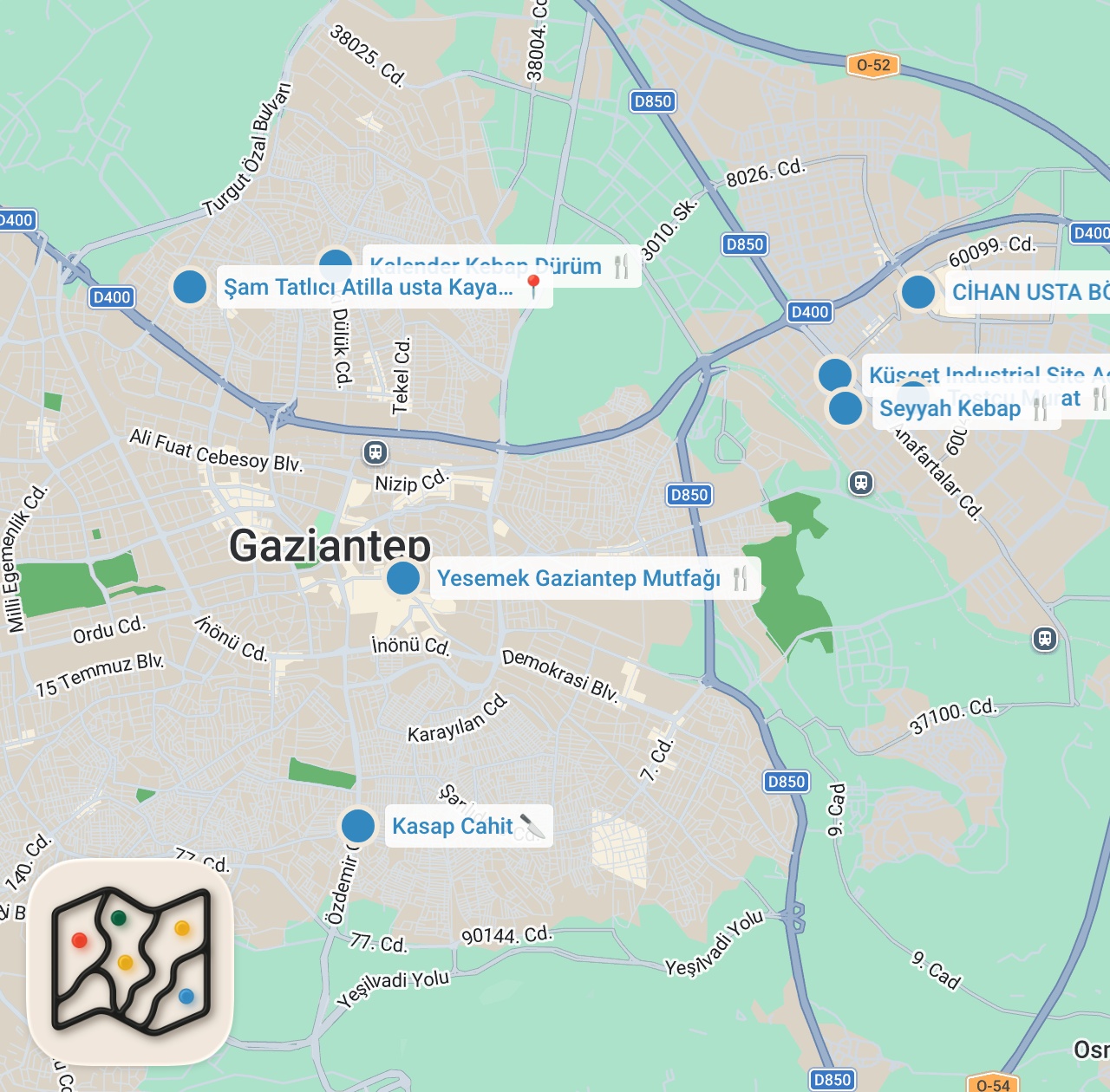 Map preview for GAZİANTEP KÜSGET SANAYİ LEZZETLERİ!