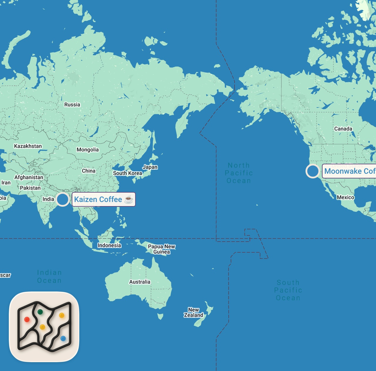 Map of 2 spots from The best coffee shops on your drive up to San Francisco ☕