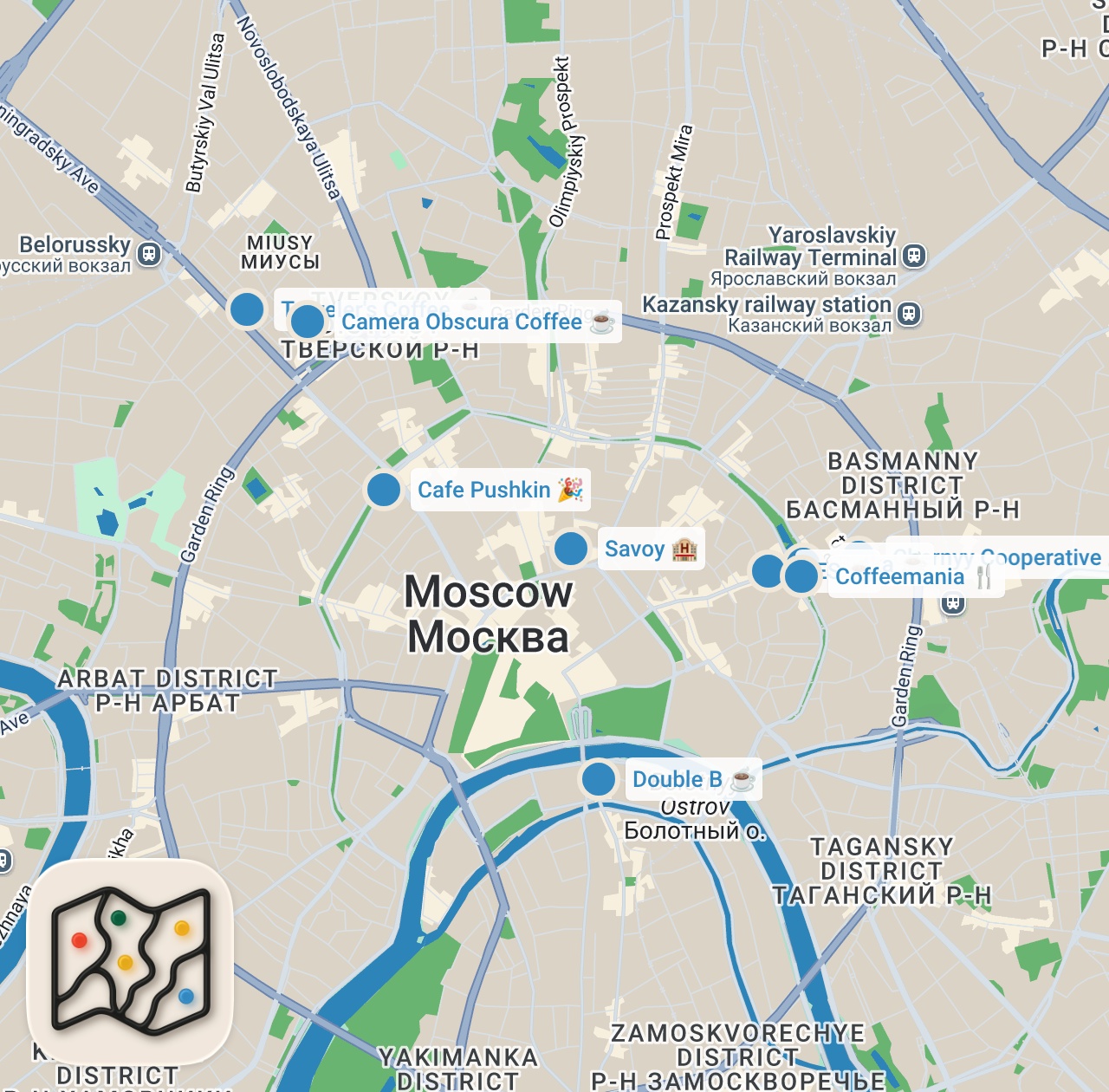 Map preview for Moscow's Top 10 Cafés  A Coffee Lover's