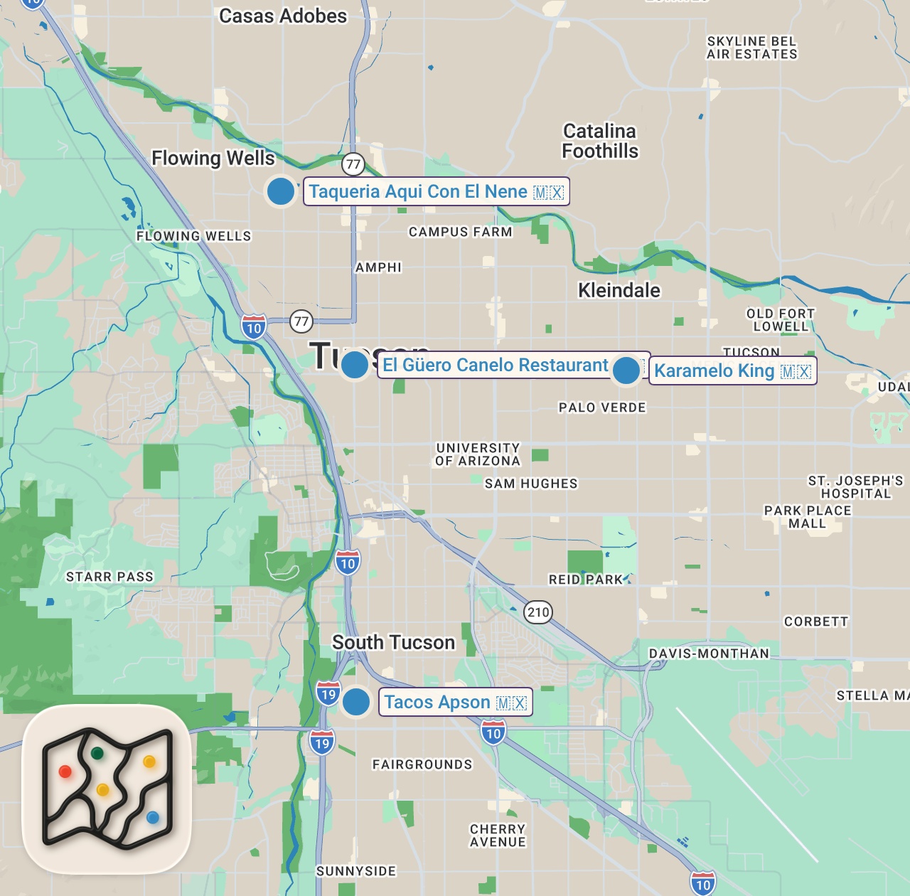 Map of 4 spots from Mexican Street Food - CARNE ASADA KING!! 🥩 Mexican Steak, Ribs, and Quesadillas!!