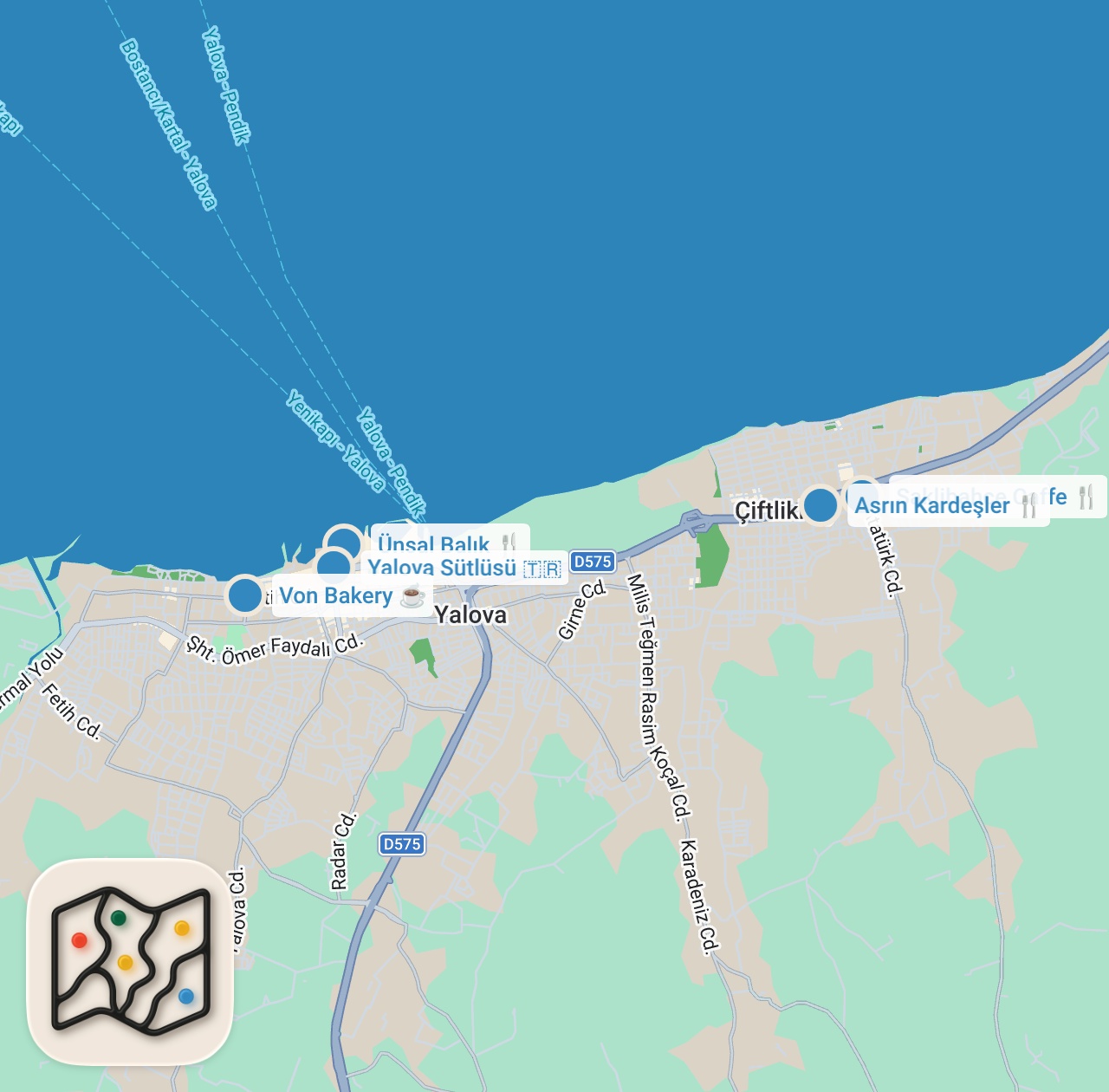 Map preview for YALOVA LEZZET REHBERİ (Çi börek, kavurma, pide, Yalova sütlüsü) - Ayaküstü Lezzetler