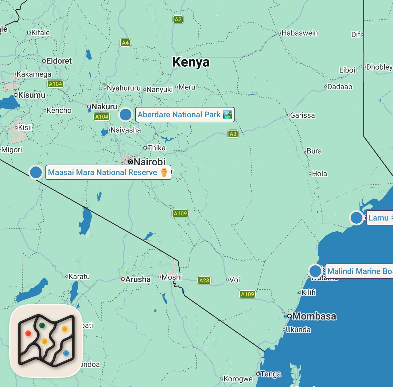 Map of 4 spots from Traveling To Kenya's Donkey Island — Muslim-majority Island Of Lamu 🇰🇪 (Swahili & Islamic Culture)