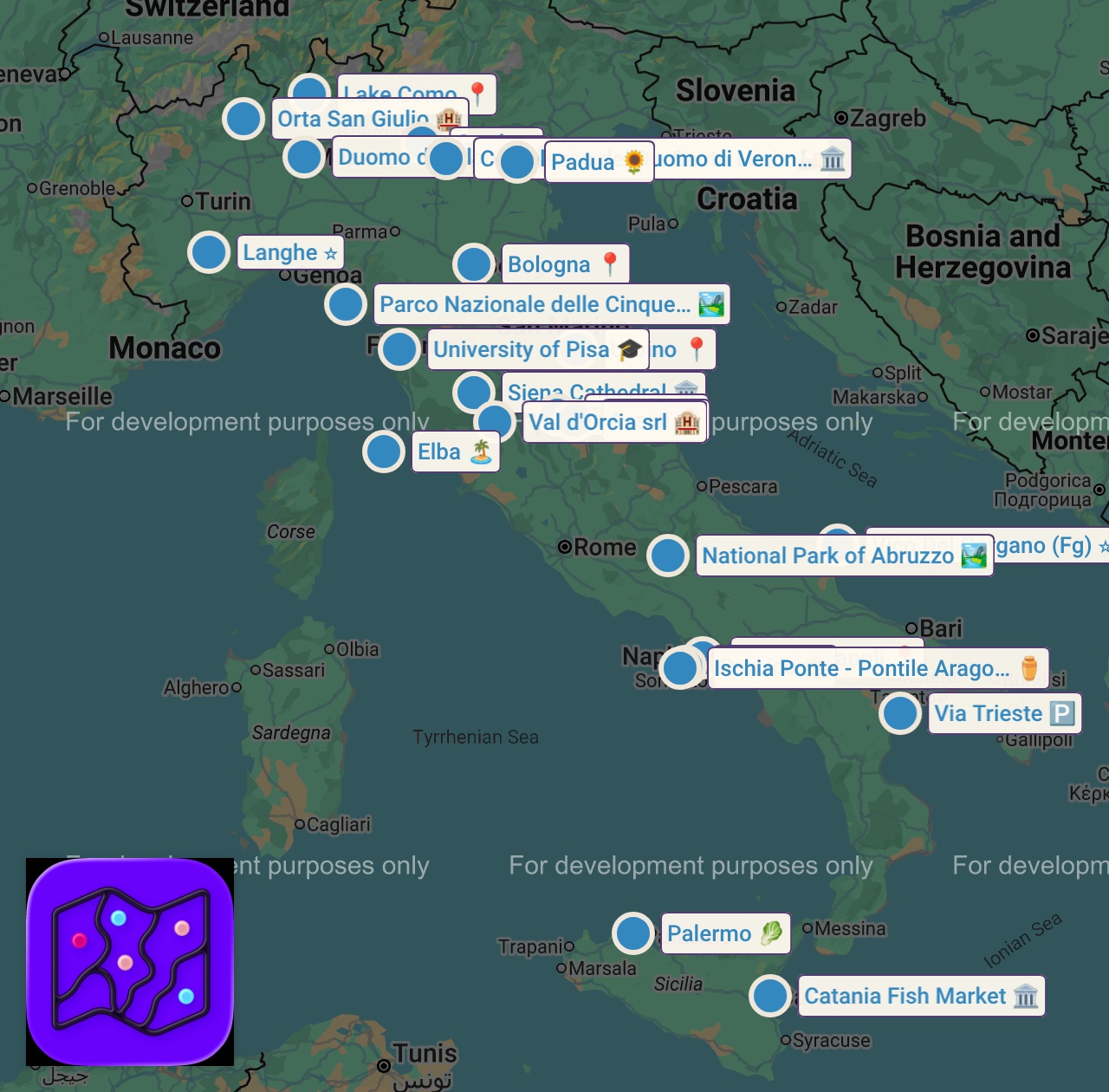 Map of 47 spots from MERAVIGLIE D'ITALIA | I Luoghi ed i Borghi più Belli d'Italia | 4K Guida di Viaggio