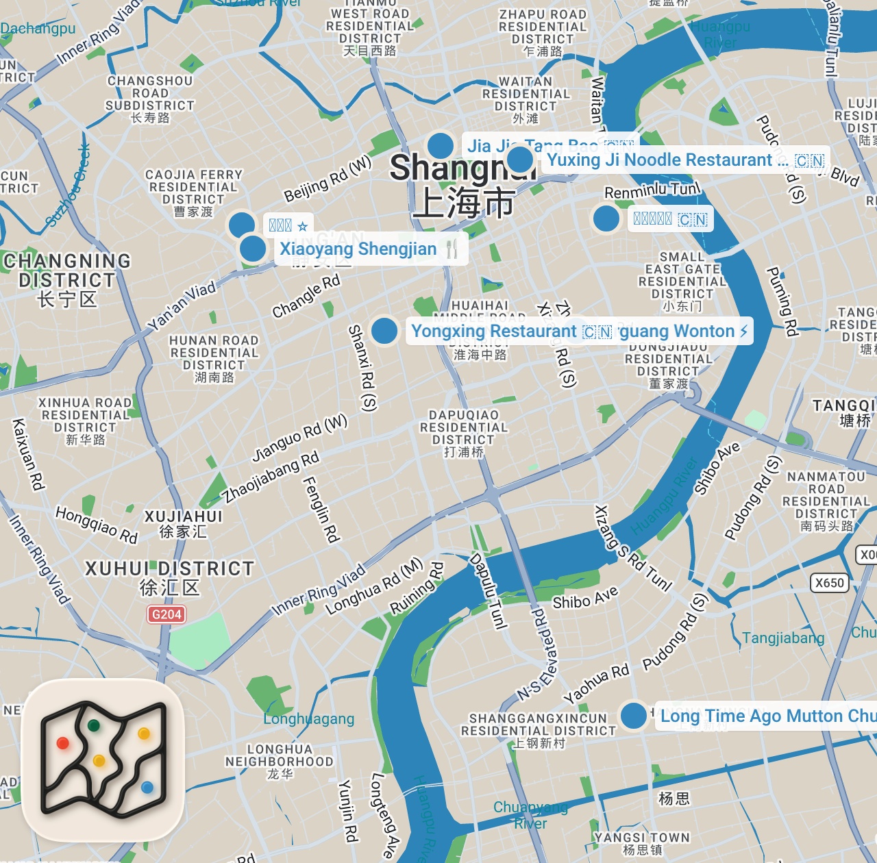 Map preview for Chinese Street Food!! 24-Hour CHINESE FOOD TOUR in Shanghai, China!!