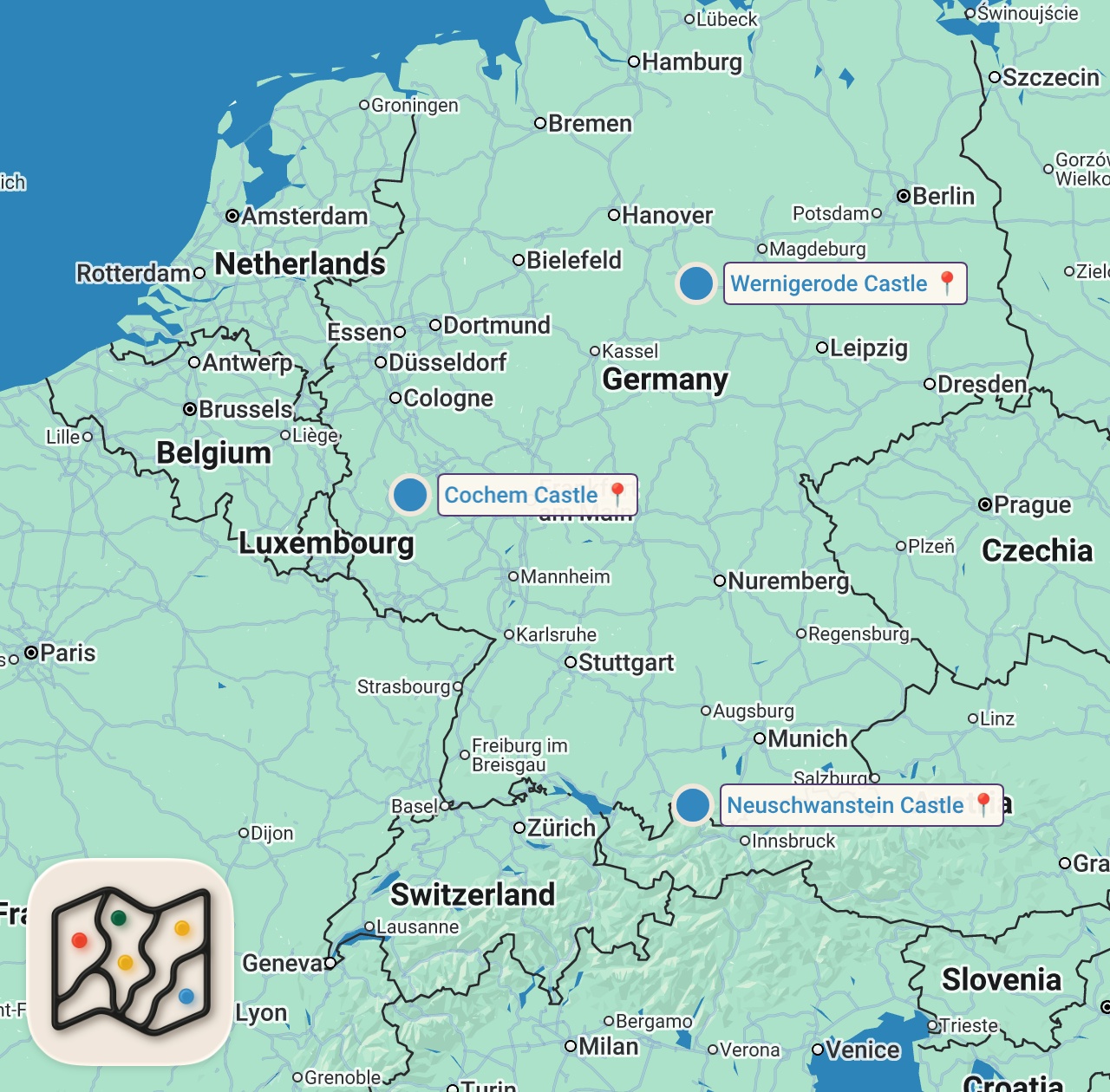 Map preview for Wonders of Germany | Most Amazing Places and Villages in Germany | Ultimate 4K Travel Guide