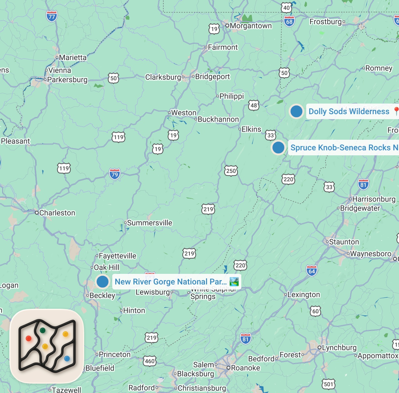Map preview for THIS IS WEST VIRGINIA?! FIRST VISIT in our VAN | USA ROAD TRIP