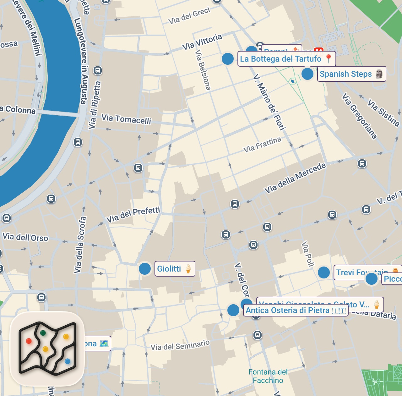 Map of 11 spots from ROMA LEZZETLERİ VLOG