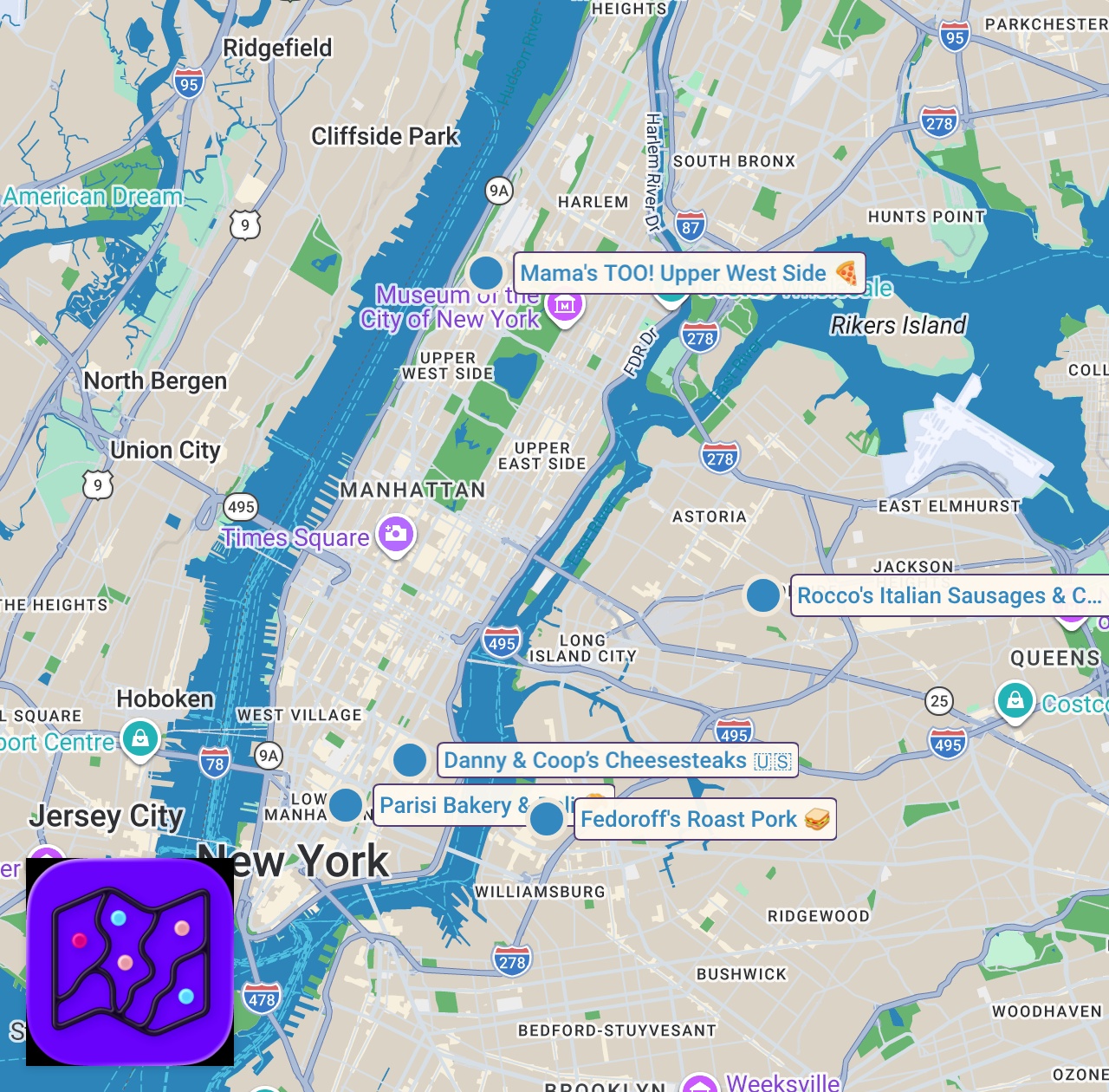 Map of 5 spots from NYC Has Amazing Cheesesteaks?!