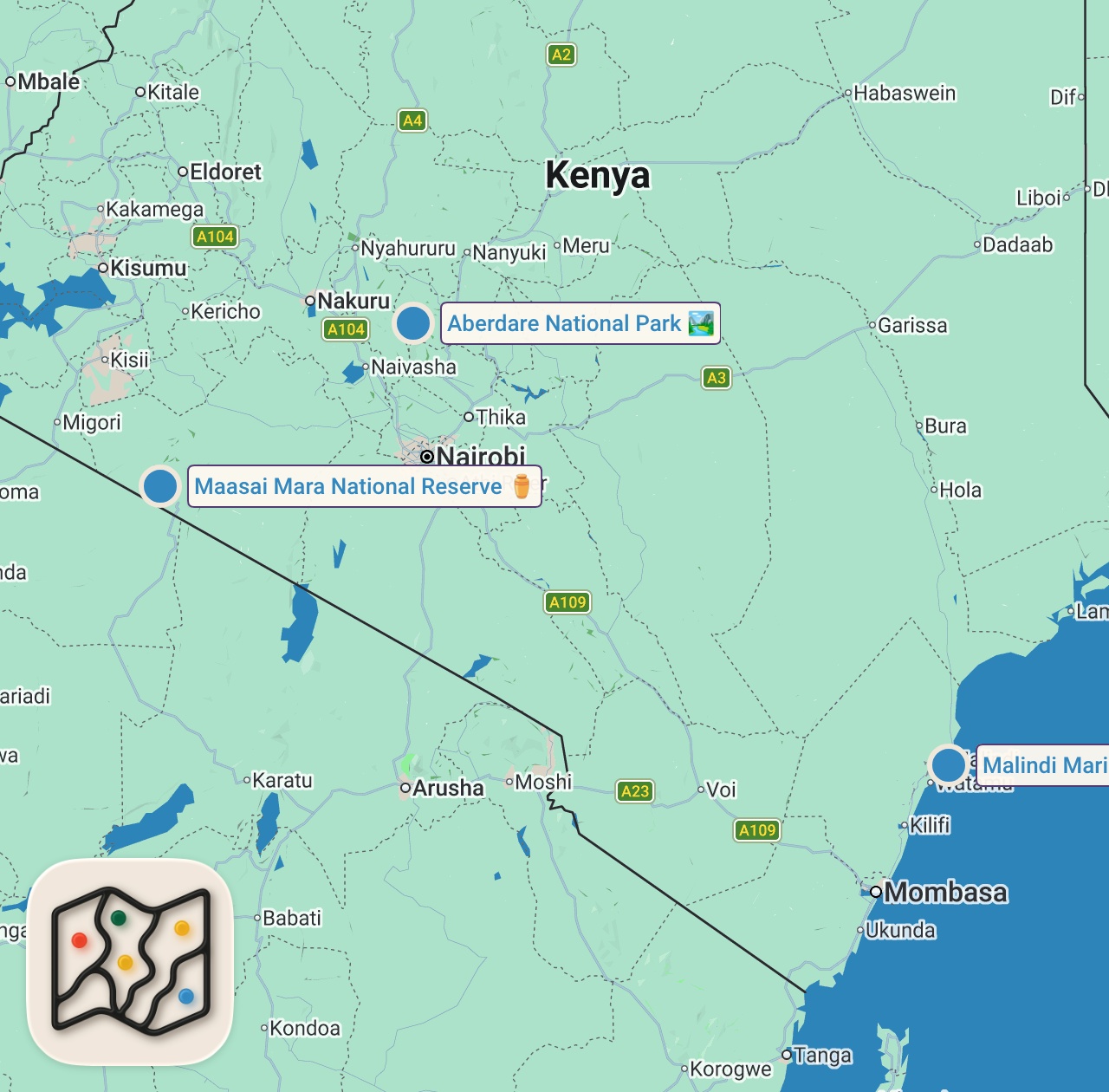 Map of 3 spots from $100 Haircut In Sketchy Neighborhood Of Nairobi, Kenya 🇰🇪