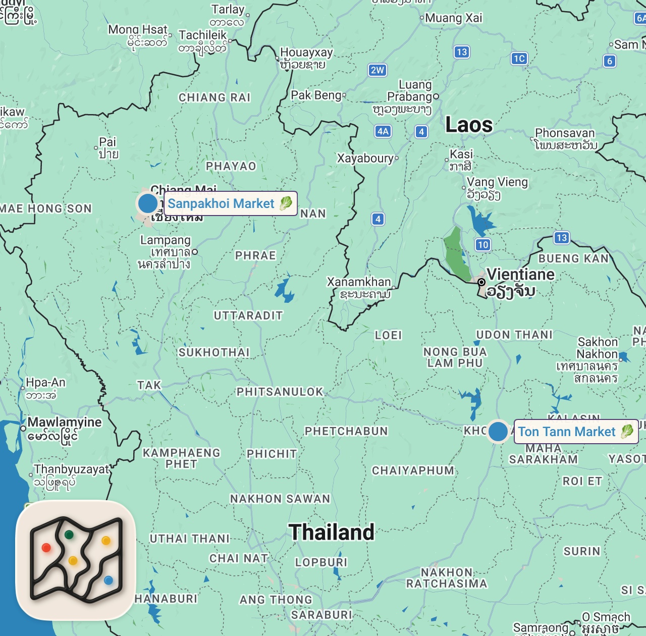 Map of 2 spots from $100 Thailand Street Food Challenge!! Budget Bombshell!!