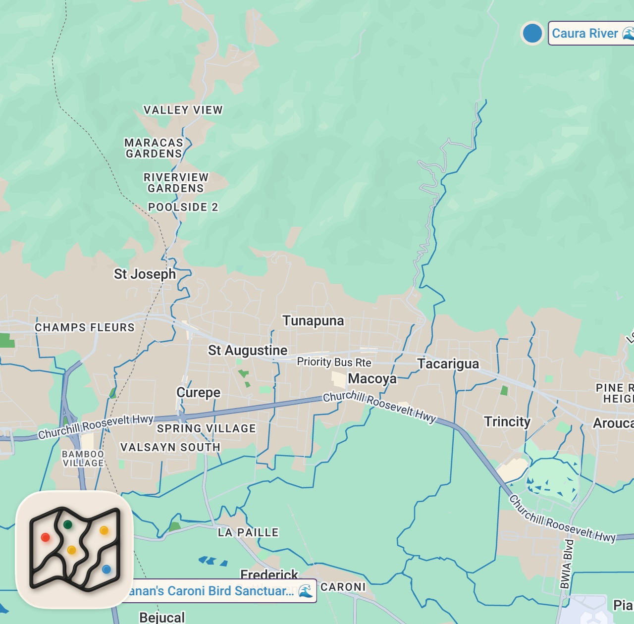 Map of 2 spots from King of Curry Goat & Duck!! FAVORITE FOODS in Trinidad & Tobago - Caura River Lime!!