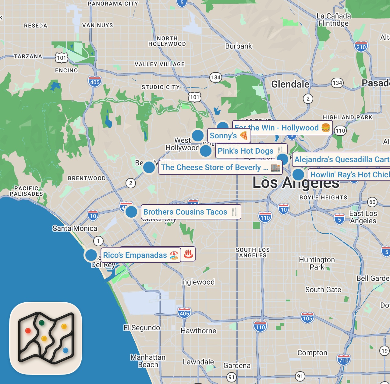 Map of 9 spots from 48 Hours Eating LA's Most ICONIC Food!