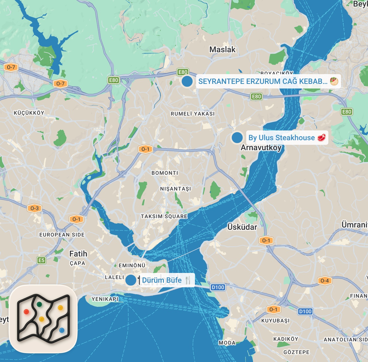 Map preview for ET PEŞİNDE BİR GÜN 🥩 | İstanbul’da Döner, Cağ Kebabı ve 28 Günlük Dallas Steak