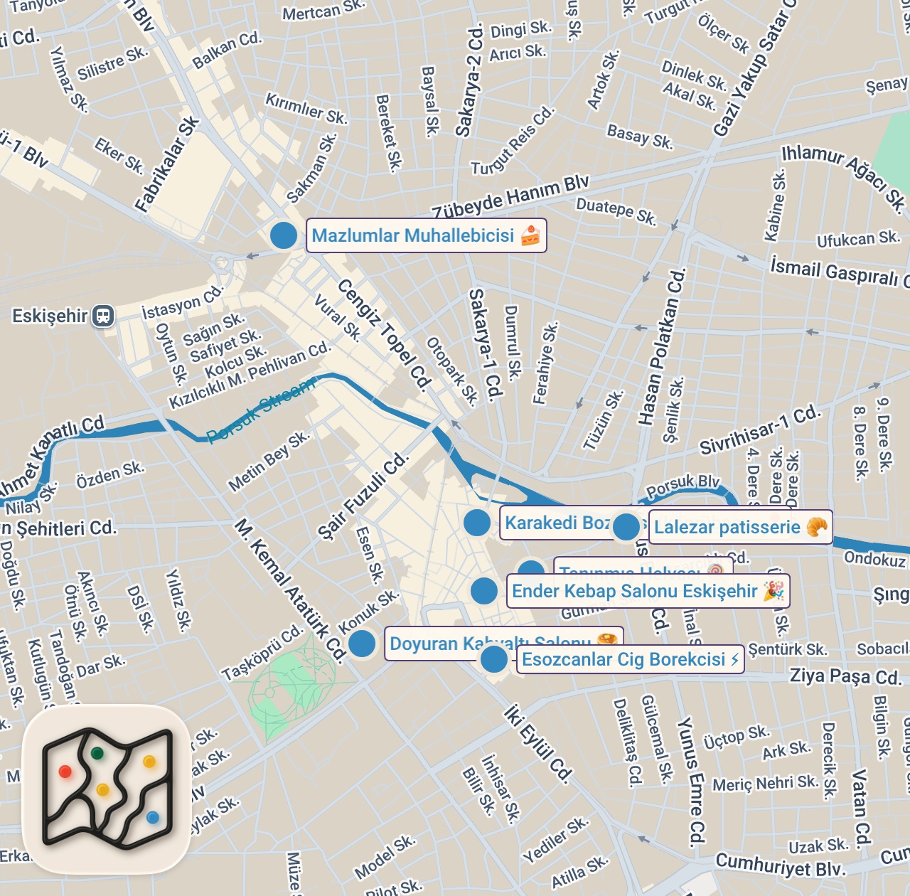 Map of 8 spots from ESKİŞEHİR’DE NE YENİR?