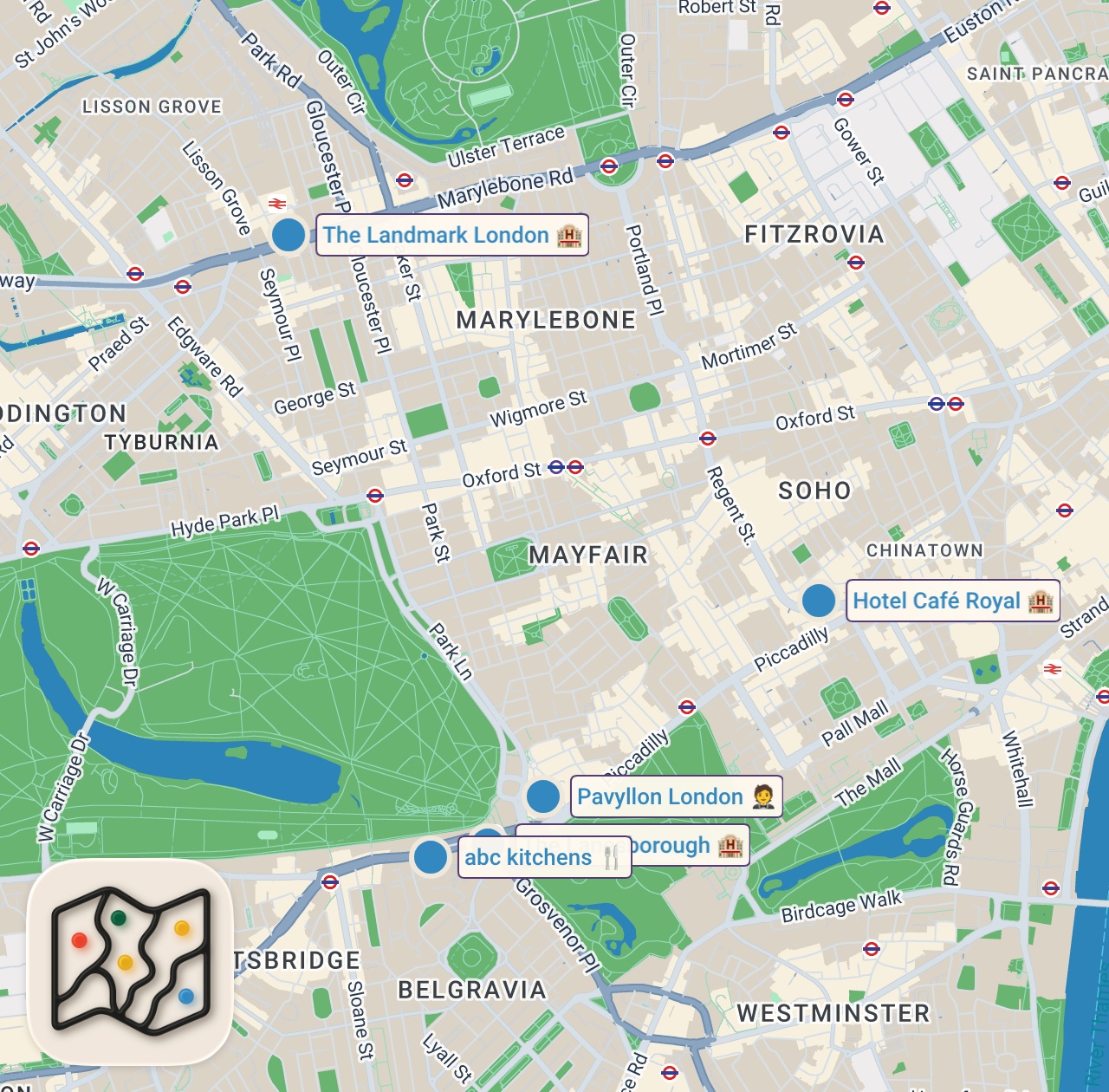 Map of 6 spots from I Ate Breakfast at Every 5-Star Hotel in London