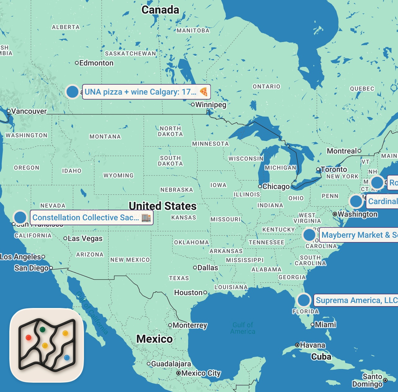 Map of 6 spots from SUNDAY SIPS: Episode 1 Jersey Shore Cheat Day recap 1/30/21